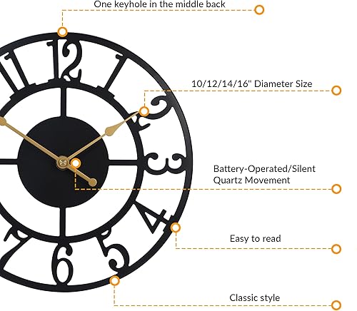 Miniatura 2 de LEIKE Reloj de pared con números arábigos de 10 pulgadas, funciona con pilas, negro, silencioso, sin tictac, relojes de pared para decoración de