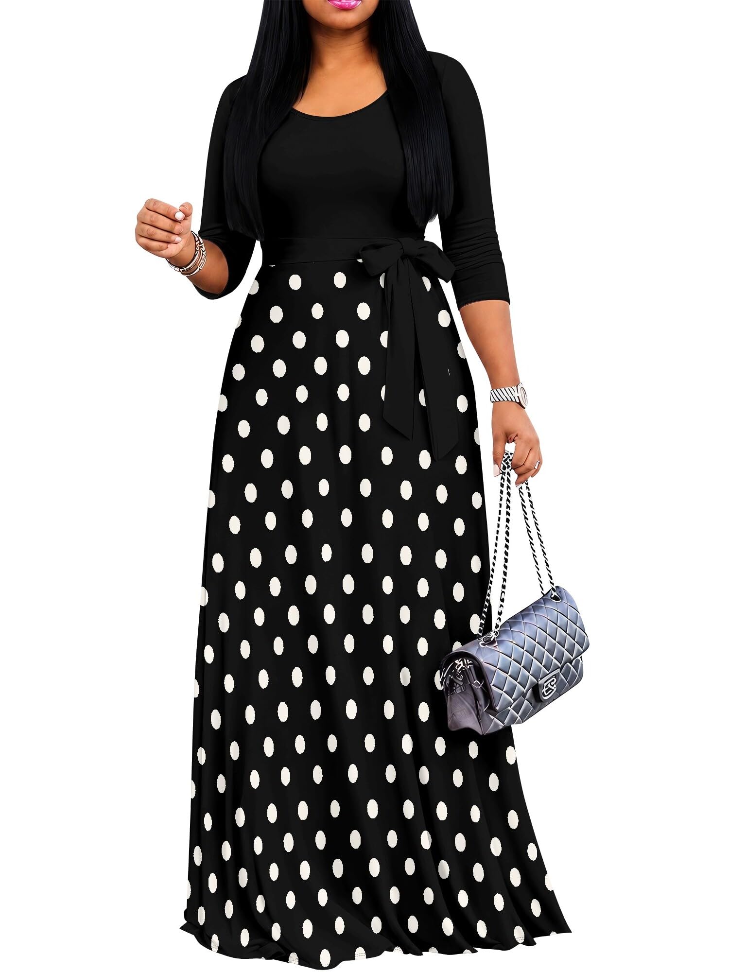 PinkPatty Women's Print Maxi Dresses 3/4 Sleeve Flowy Long Dress V Neck Wrap Tie Waist Sundress
