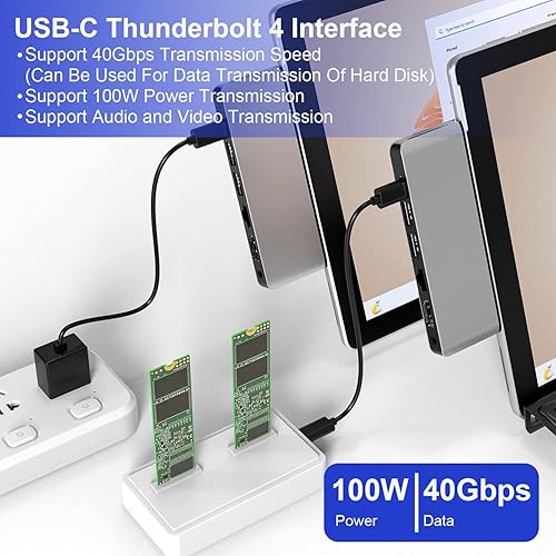 Miniatura 5 de Surface Pro 9 Hub Docking Station con HDMI 4K, USB-C Thunerbolt 4 (video de 8K a 30 Hz + datos de 40G + potencia de 100 W), RJ45 de 100 M, 2 USB