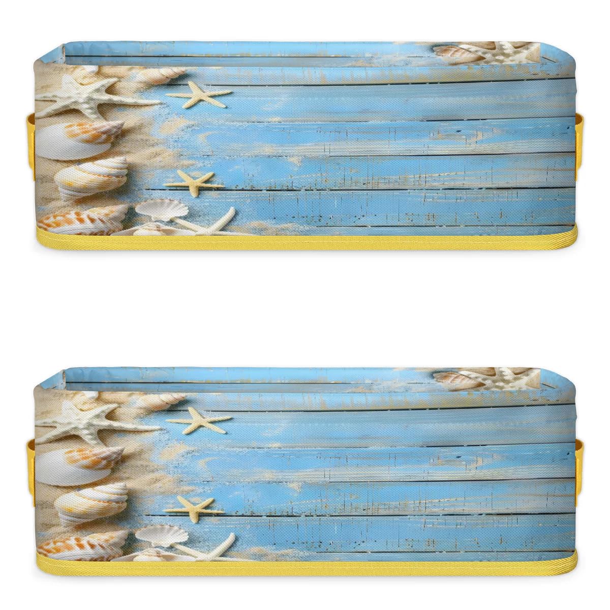 Tablerazzi Starfish Seashell Toilet Tank Topper Paper Basket with Handle, Ocean Beach Storage Basket for Organizing, Small Fabric Storage Bins for Bathroom Decor