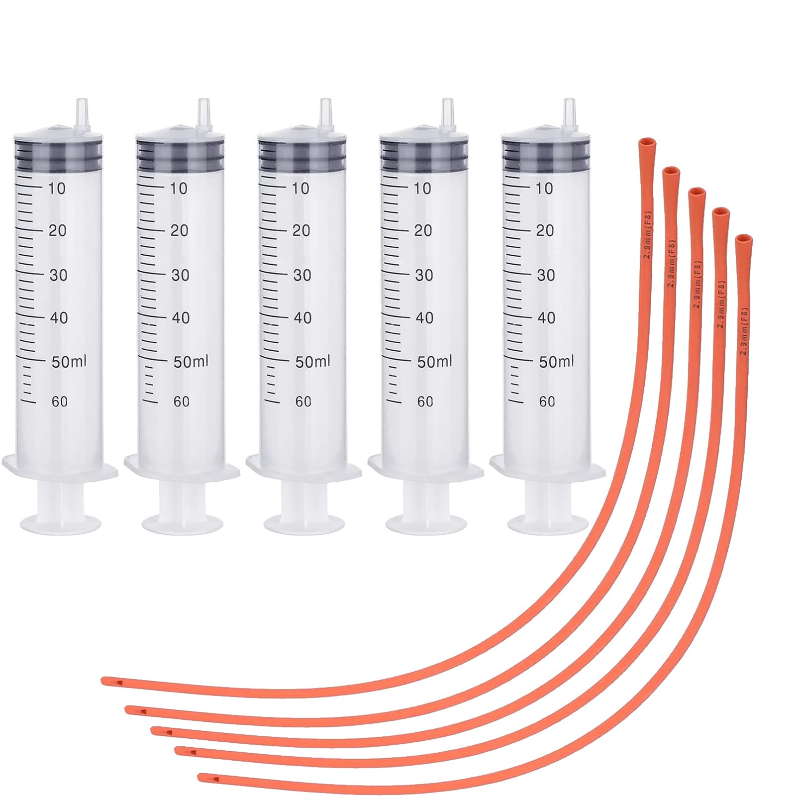 Yoogeer 5 Set Puppy Kitten Feeding Tube Kit Include 5 Pack 8 FR Red Rubber Puppy Feeding Tube and 5 Clear Kitten Syringe for Lamb,Goat,Sheep,Puppy,Kitten Whelping Feeding Watering (60ML)
