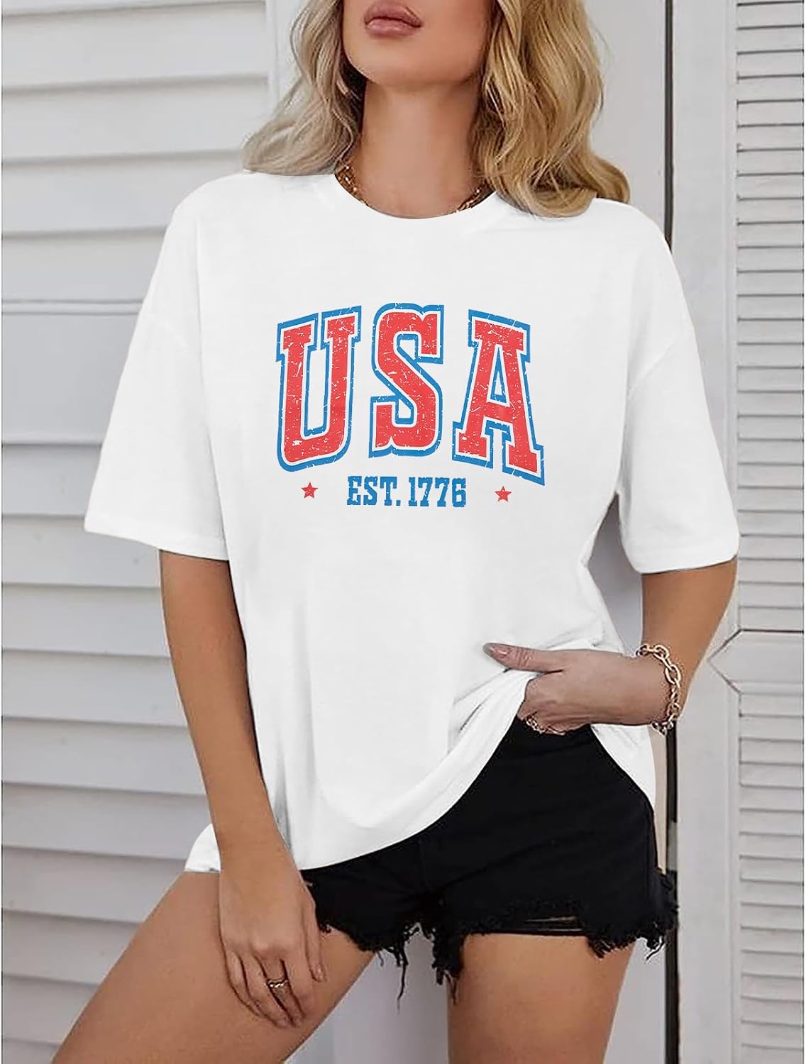 USA Shirt Women Oversize American Flag Shirts Patriotic T-Shirt America 250th Birthday Short Sleeve Tops - Image 3