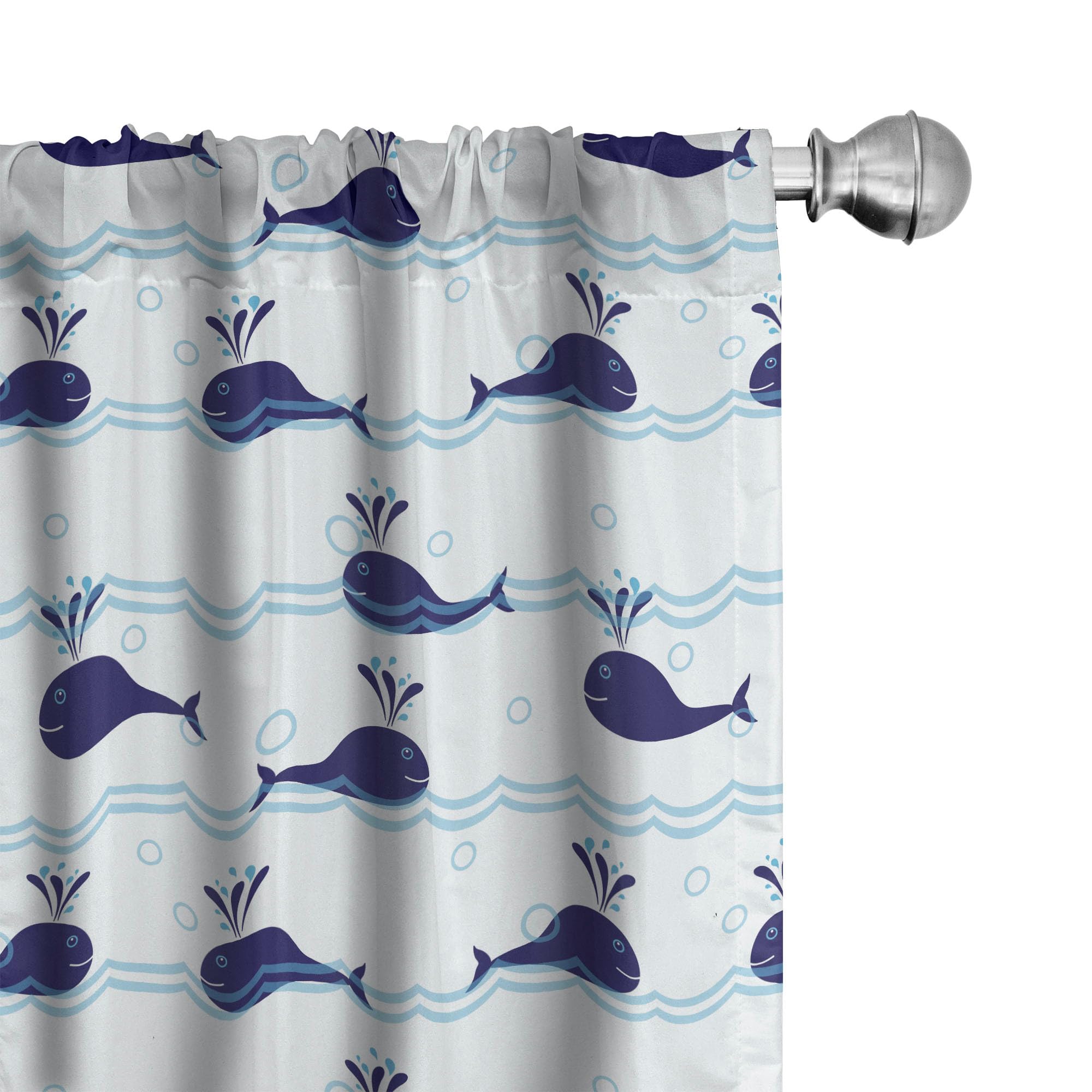 Ambesonne Whale Window Curtains, Horizontal Ocean Waves with Blue Fishes Animals of Sea, Lightweight Decor 2-Panel Set with Rod Pocket, Pair of - 28"