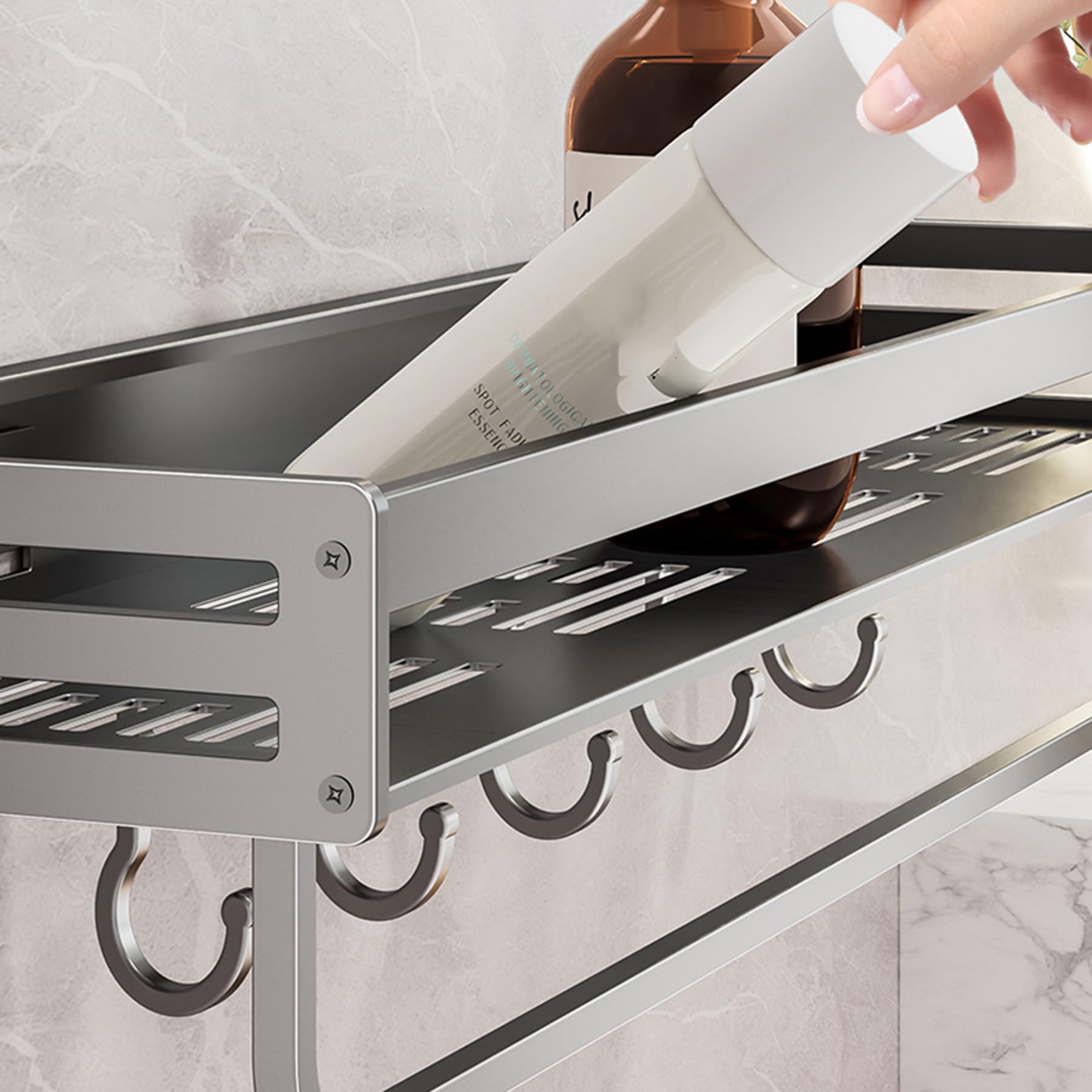 Estantes Ducha Adhesivos Paquete estantes Ducha montados en la Pared sin Perforaciones Organizador baño Gran Capacidad, Estante Almacenamiento Canasta Ducha con Ganchos,Gray c,50CM