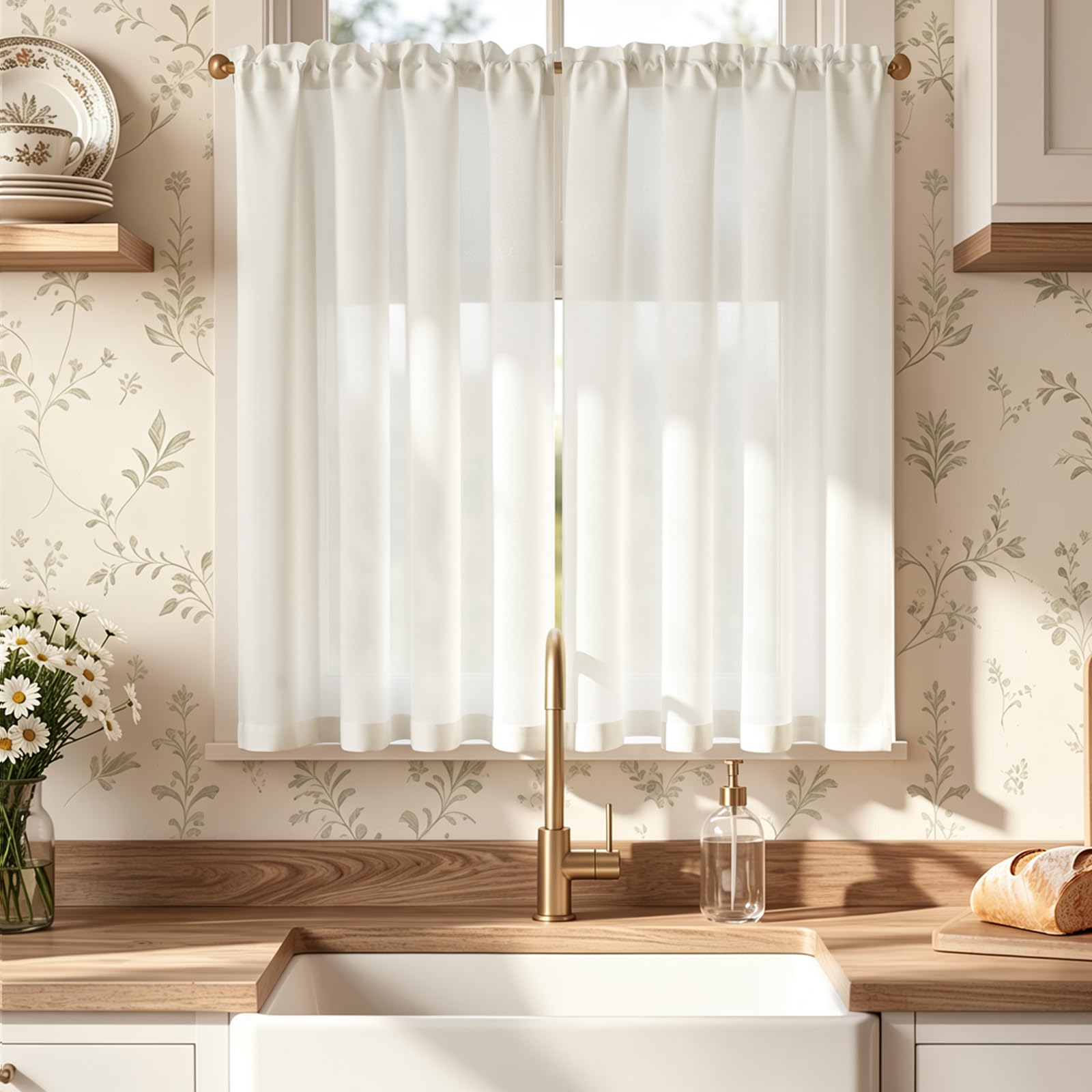 TOPICK White Kitchen Curtains 45 Inch Drop, Small Cafe Curtains, W36 xL45