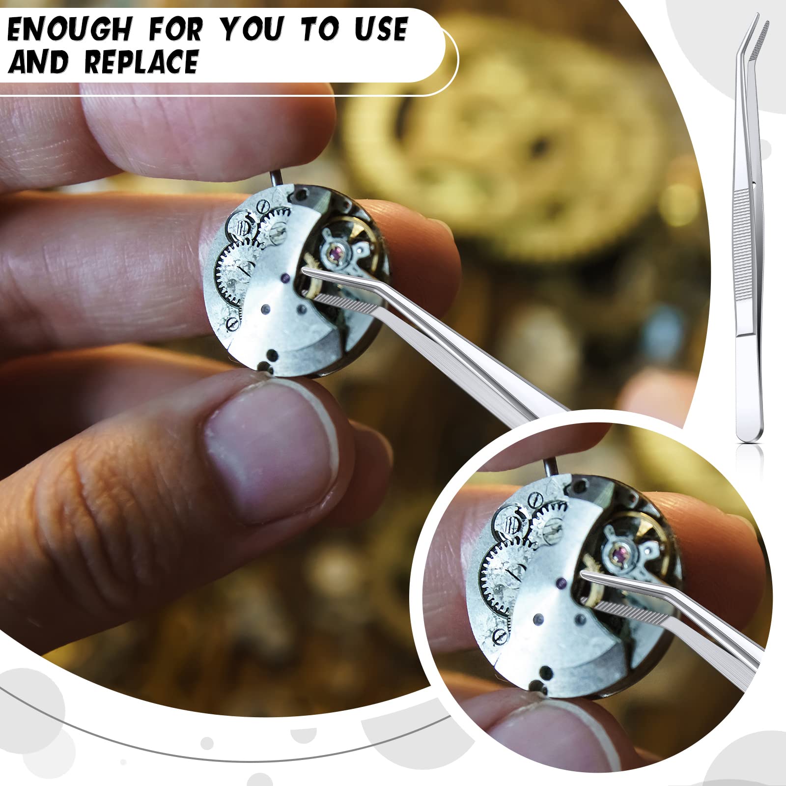 Pince à épiler multifonction en acier inoxydable avec pointe dentelée incurvée pour machine à coudre, pince à épiler pour travaux manuels, argent (32)