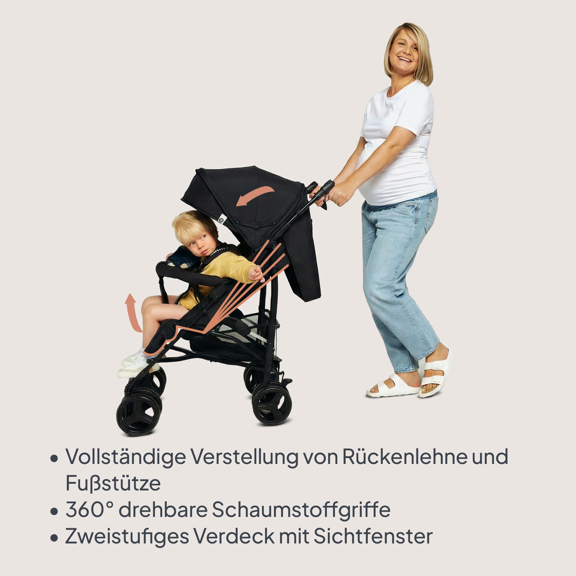 Lionelo Irma Buggy Kinderwagen ab 6 Monate, leicht 7 kg, Liegeposition, faltbar mit Einhand-Faltsystem, 6-Zoll-EVA-Räder mit Federung & Bremse, Moskitonetz, bis 15 kg