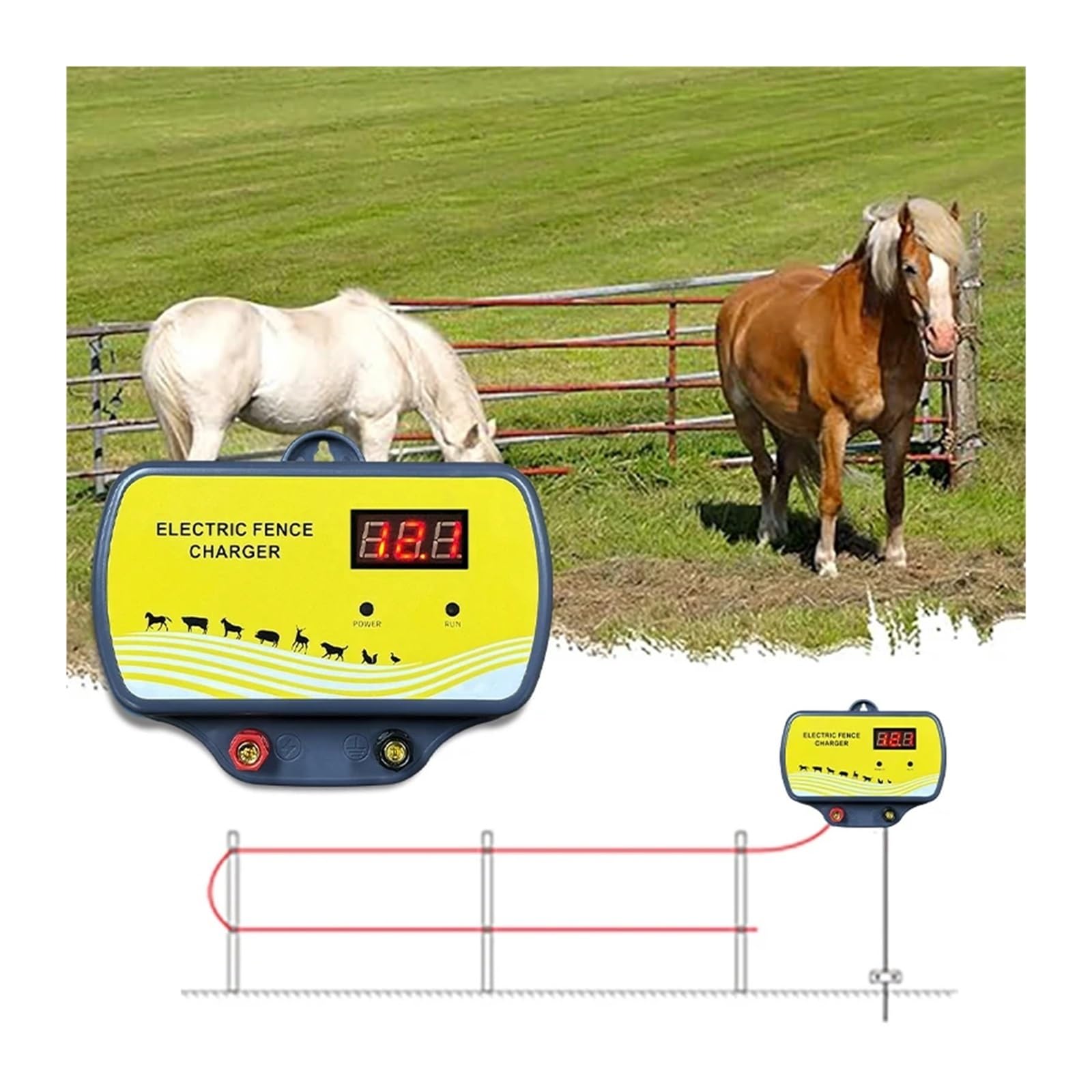 Pastor Electrico, Controlador energizador de 12 V for cercas eléctricas de Animales con Pantalla LED for Ganado Vacuno (ovejas, Caballos, Vacas).