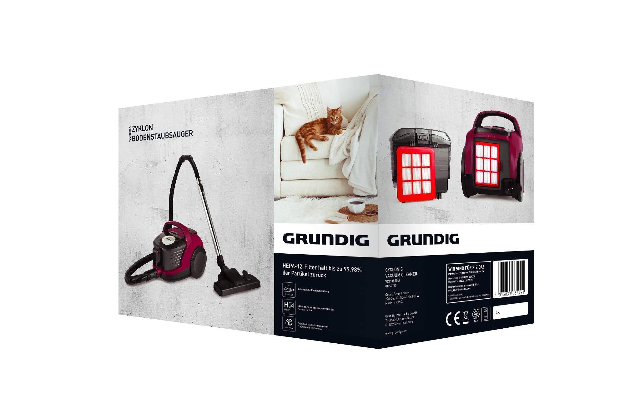 GRUNDIG VCC 3870 A 1,8 L ASPIRADORA CILÍNDRICA 800 W SIN BOLSA