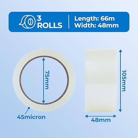 Double Dragon Clear Packaging Tape – 48mm wide, 66m long (3 Rolls) | Heavy Duty Parcel Cellotape | Secure Sticky Sealing Tape for Parcel Boxes, Moving Boxes, Large Postal Bags & long-term storage