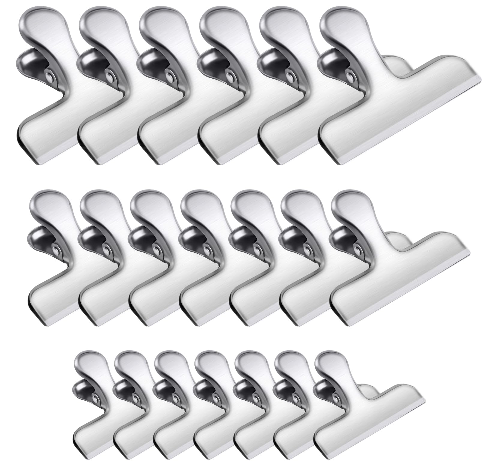 FINDMAG Chip Clips, 20 Pack Metal Bag Clips, Stainless Steel Chip Clip, Heavy Duty Food Clip, Snack Bag Sealing for Office, Kitchen Storage, Home Organization, Food Packages (Silver)