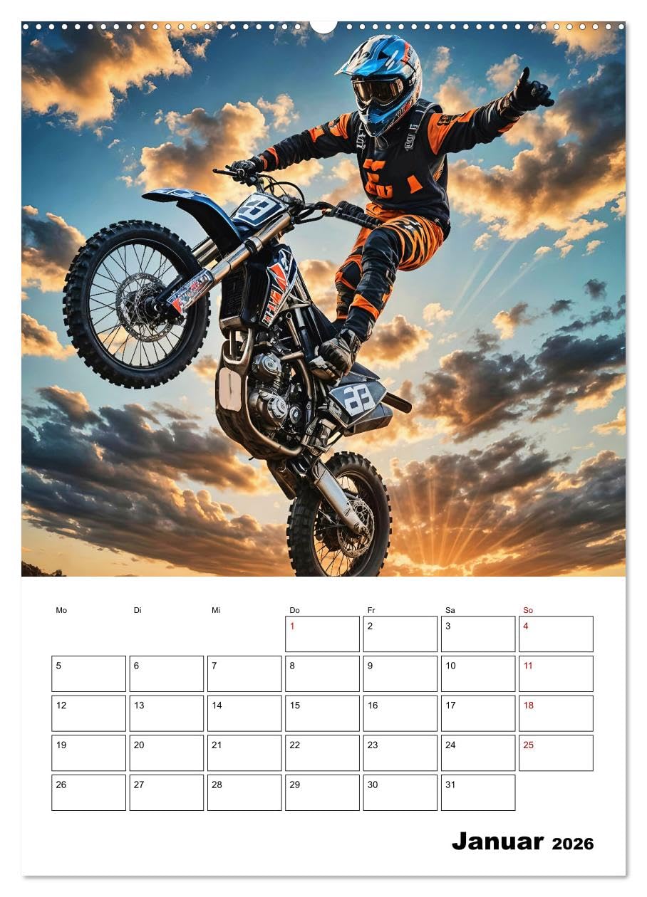 Vollgas und Adrenalin - Motocross-Action pur! (Wandkalender 2026 DIN A2 hoch), CALVENDO Monatskalender: Motocross-Action in spektakulären, KI-generierten Bildern.