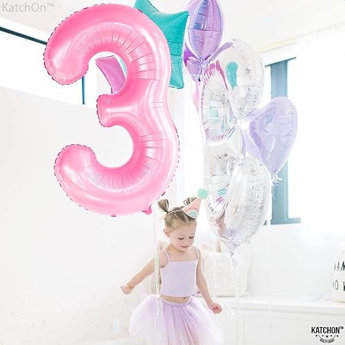 Miniatura 8 de KatchOn, Globo rosa gigante del número 3 – Paquete de 9 | Globos rosa con el número 3, globos con huella de pata rosa | Globo rosa de hueso de perro