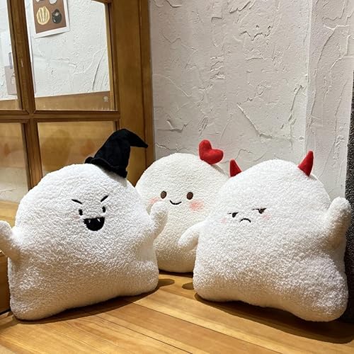 Miniatura 3 de ARELUX Bonita almohada de felpa fantasma, suave corazón blanco fantasma, peluche de animales de peluche, muñeca kawaii, divertida decoración de