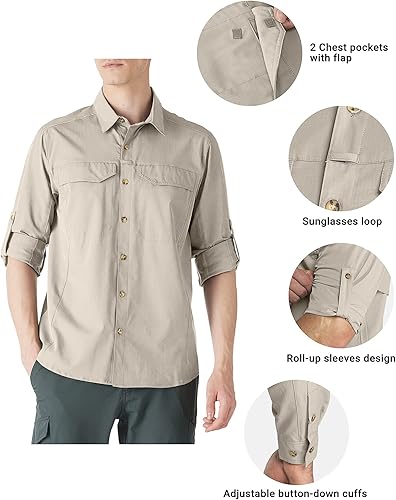 Miniatura 3 de Outdoor Ventures Camisa de senderismo para hombre con protección solar UPF 50+, manga larga, ligera, de secado rápido, para safari, viajes, pesca