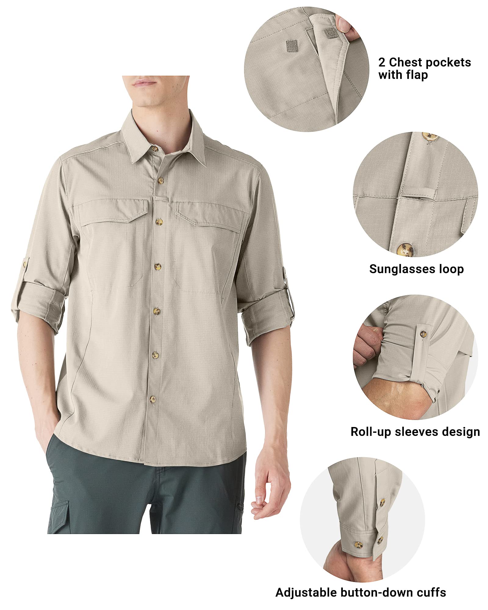 Outdoor Ventures Camisa para hombre de manga larga, transpirable, de secado rápido, camiseta funcional para hombre, primavera, verano, protección UV, camiseta deportiva