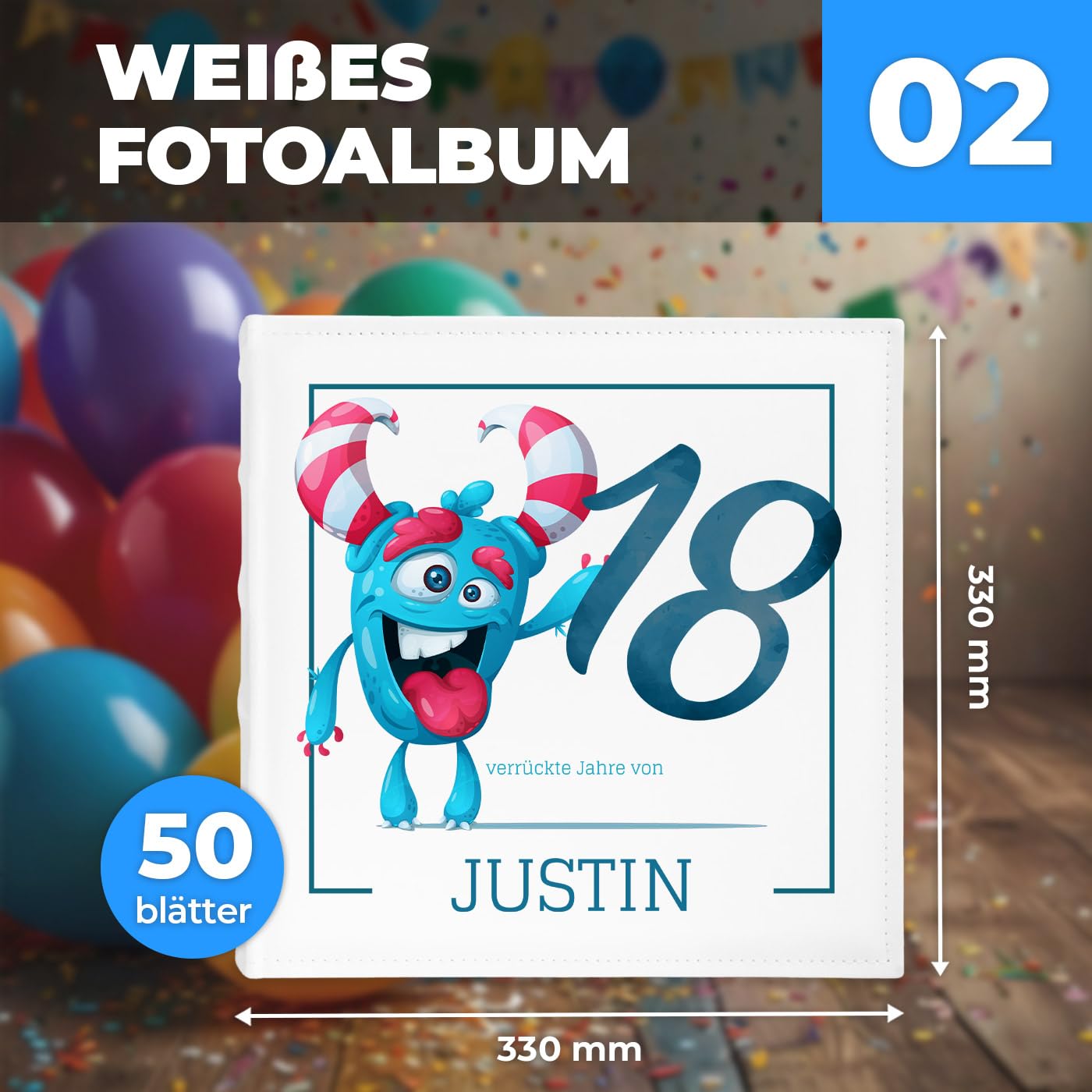 Maverton Einsteckalbum mit Aufdruck für 500 Fotos - Fotoalbum zum Einstecken 10x15 cm - Größe: 33x33cm - Weiß - Geschenke für Männer - personalisierte Geschenke zum Geburtstag
