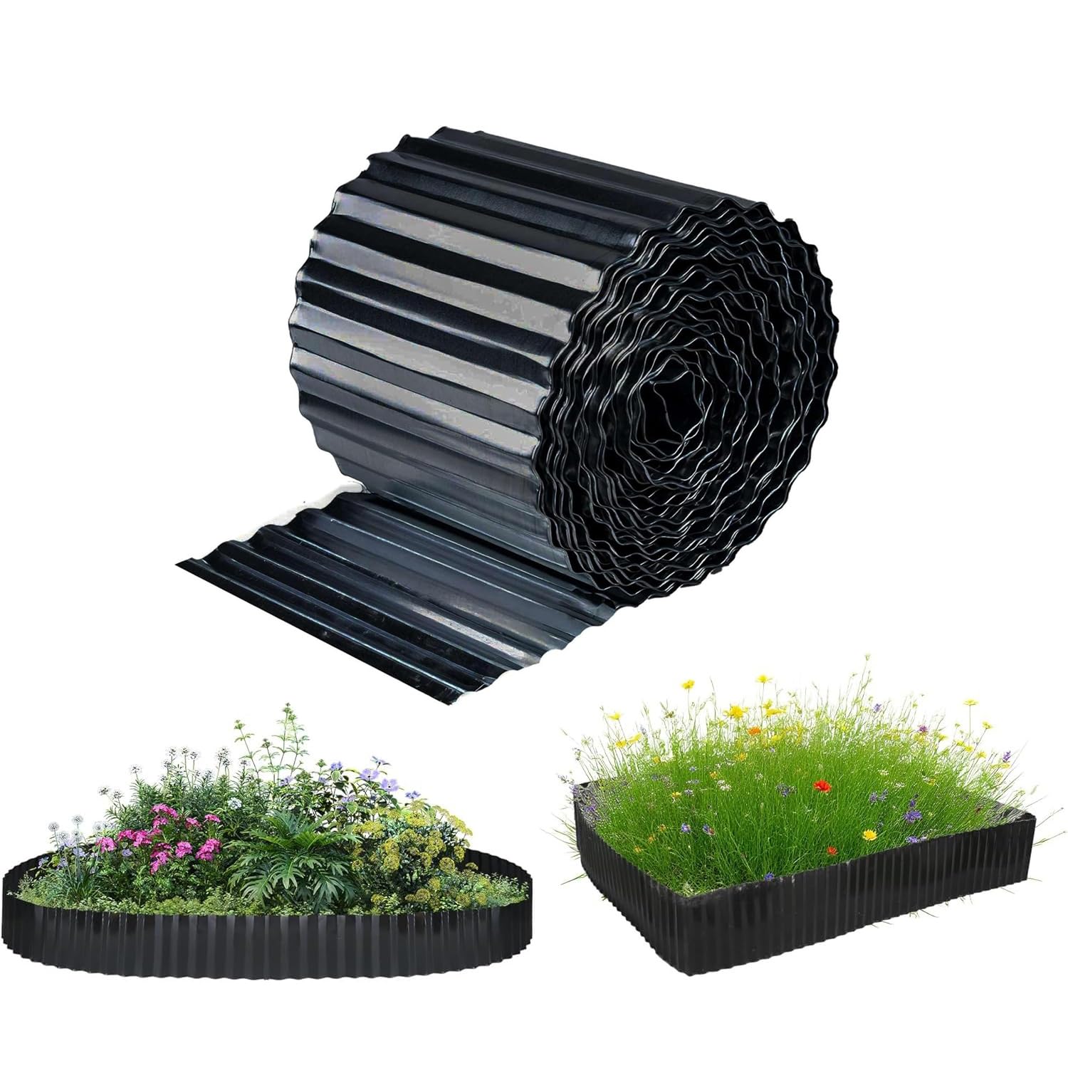 Metal Garden Edging Border 3m (9.85ft) Roll, Pre-Rusted Metal Garden Edging 15.3 cm High,Flexible DIY Flower Bed Edging, Garden Plant Border,Easy to install Garden Edge Border (Black)