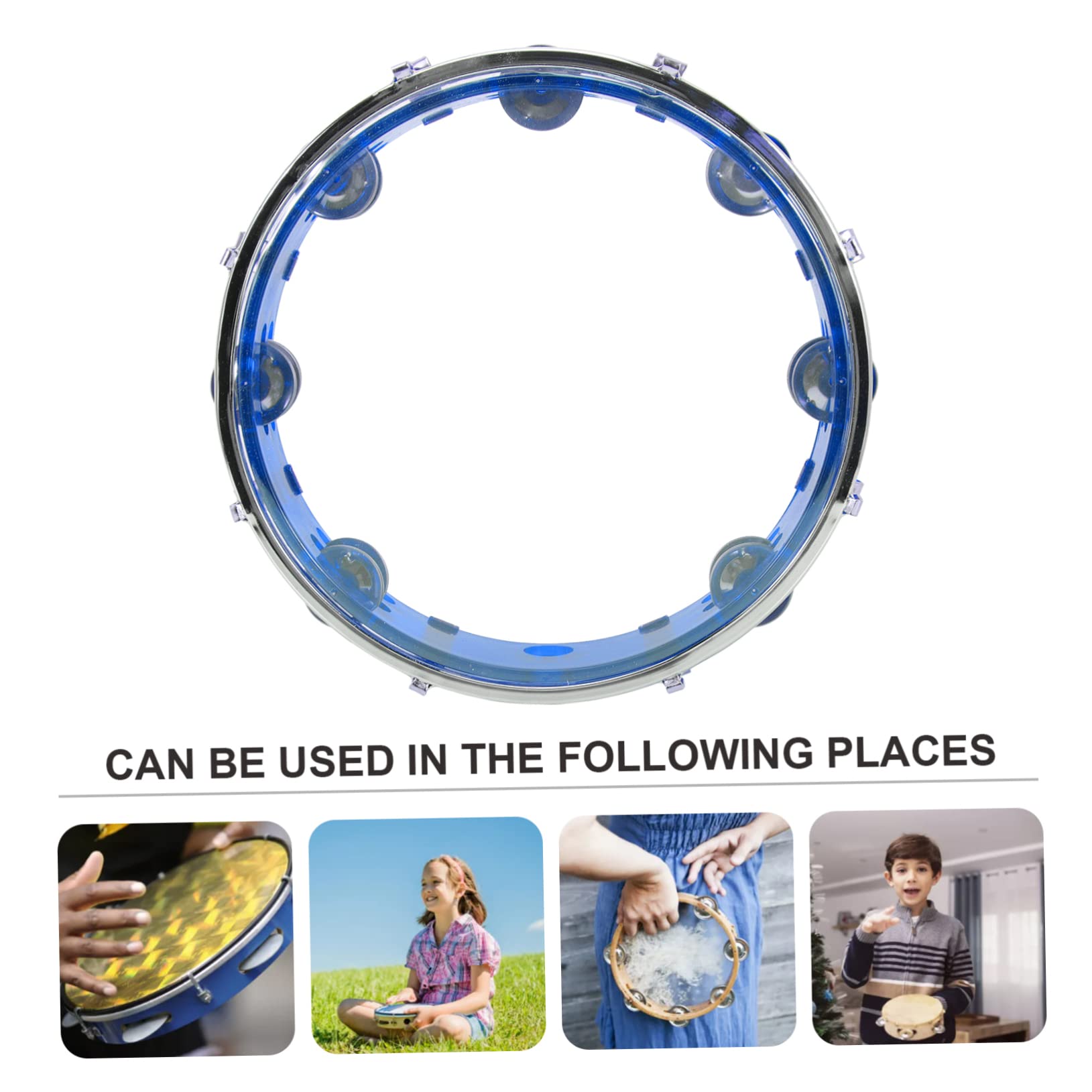 Tambourine per Mano Strumento Musicale Percussione Leggero Sonoro Resistente per Feste e Attività Allaperto Blu