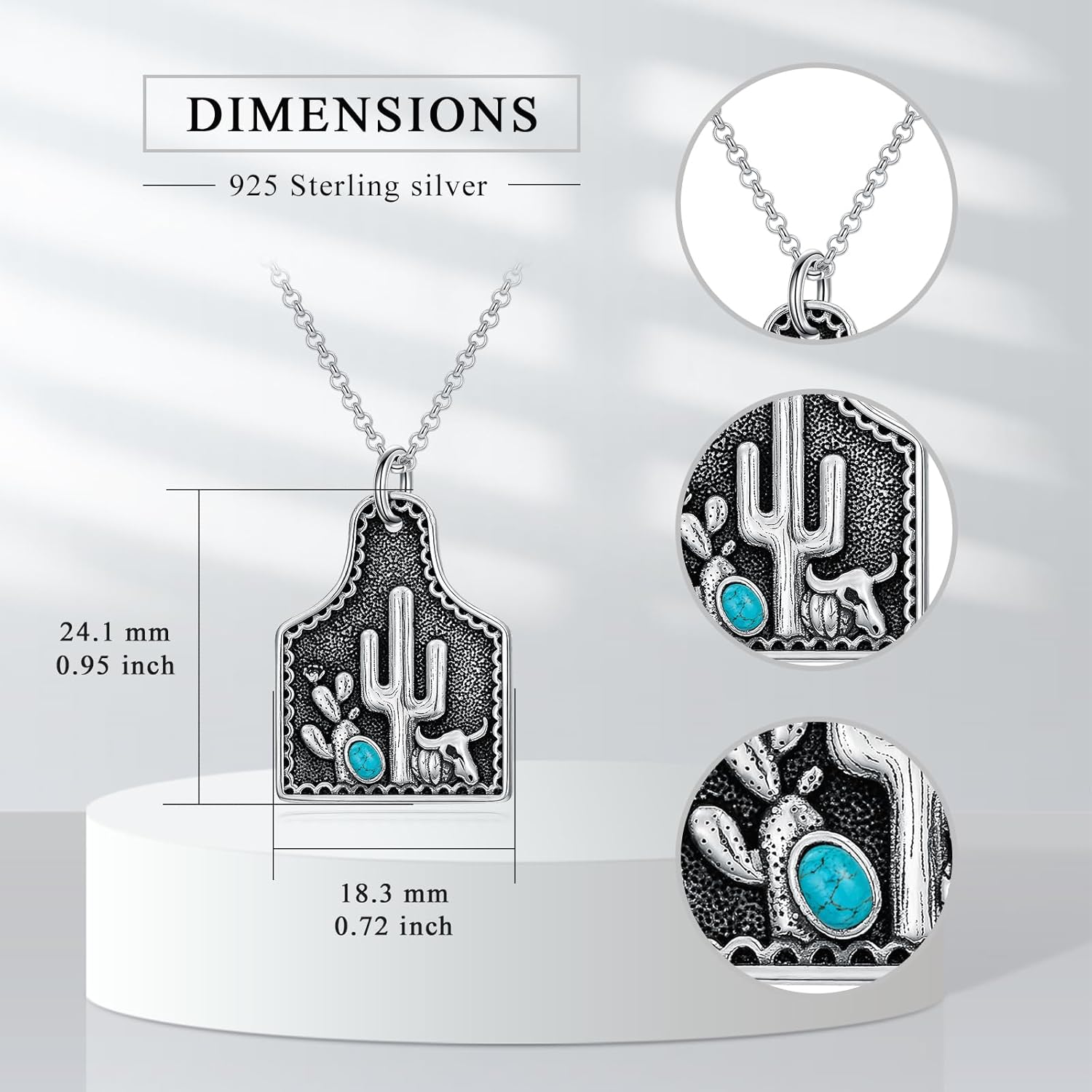PELOVNY Boho Turquoise Necklace S925 Sterling Silver Moon Phase Sun Cactus Western Turquoise Jewelry Birthday Christmas Day Gifts for Women… - Image 6