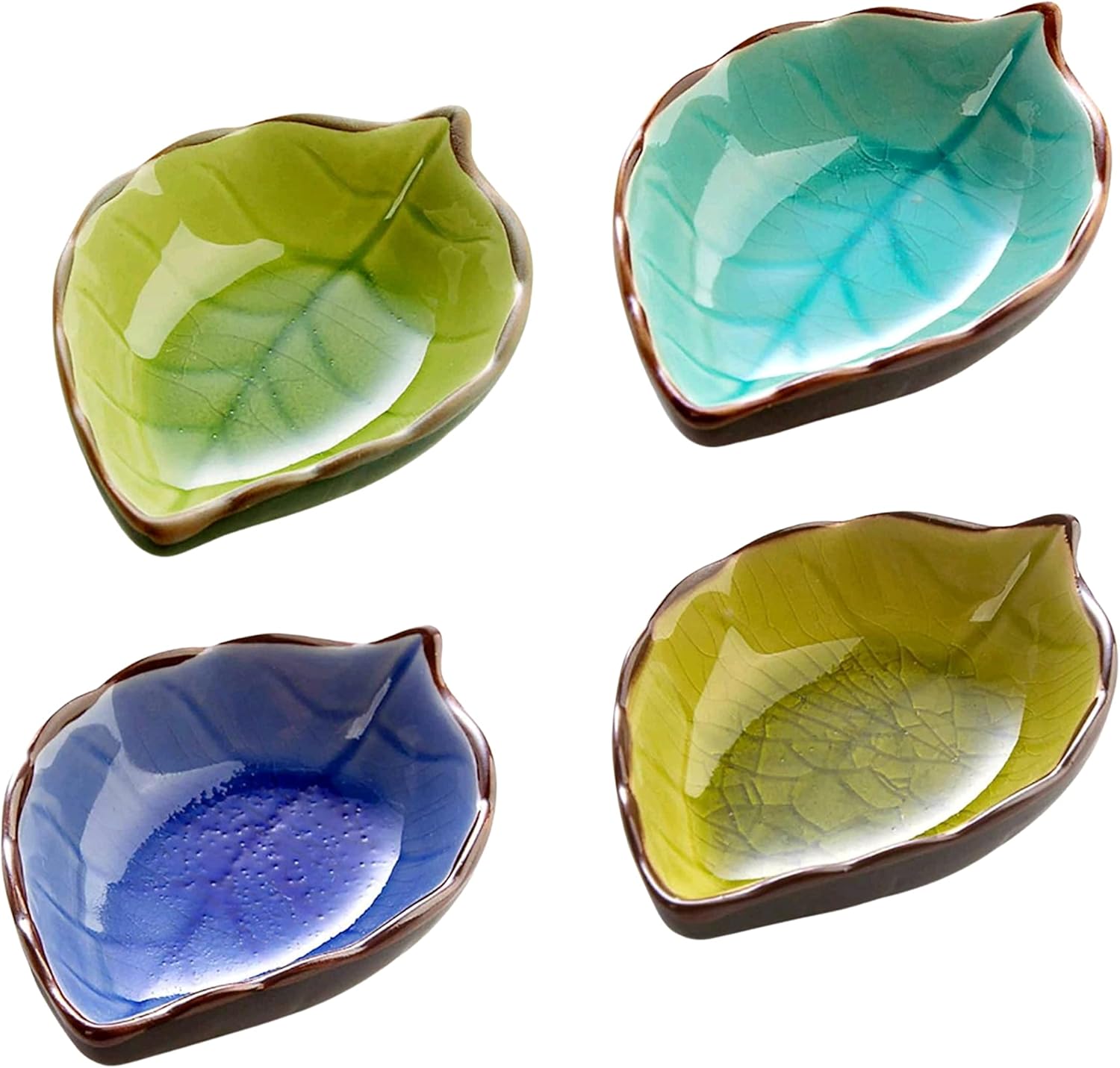 Set of 4 Appetizer Plates Ceramic Leaf Shape Ceramic Saucer