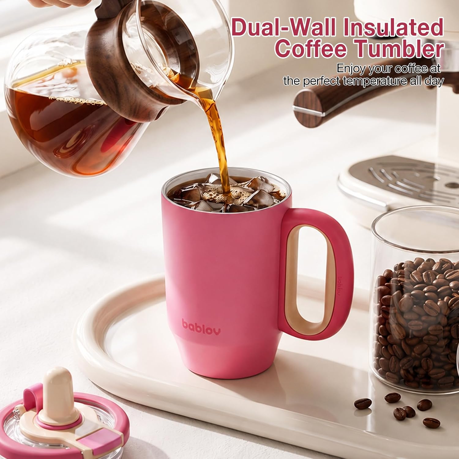 BABLOV 23 oz Ceramic Lined Tumbler with Straw Insulated Coffee Tumbler image 2