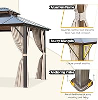 Vista 4 de MELLCOM Gazebo de techo rígido de 12 x 16 pies, gazebo de aluminio de doble techo de policarbonato, glorieta de toldo impermeable para exteriores