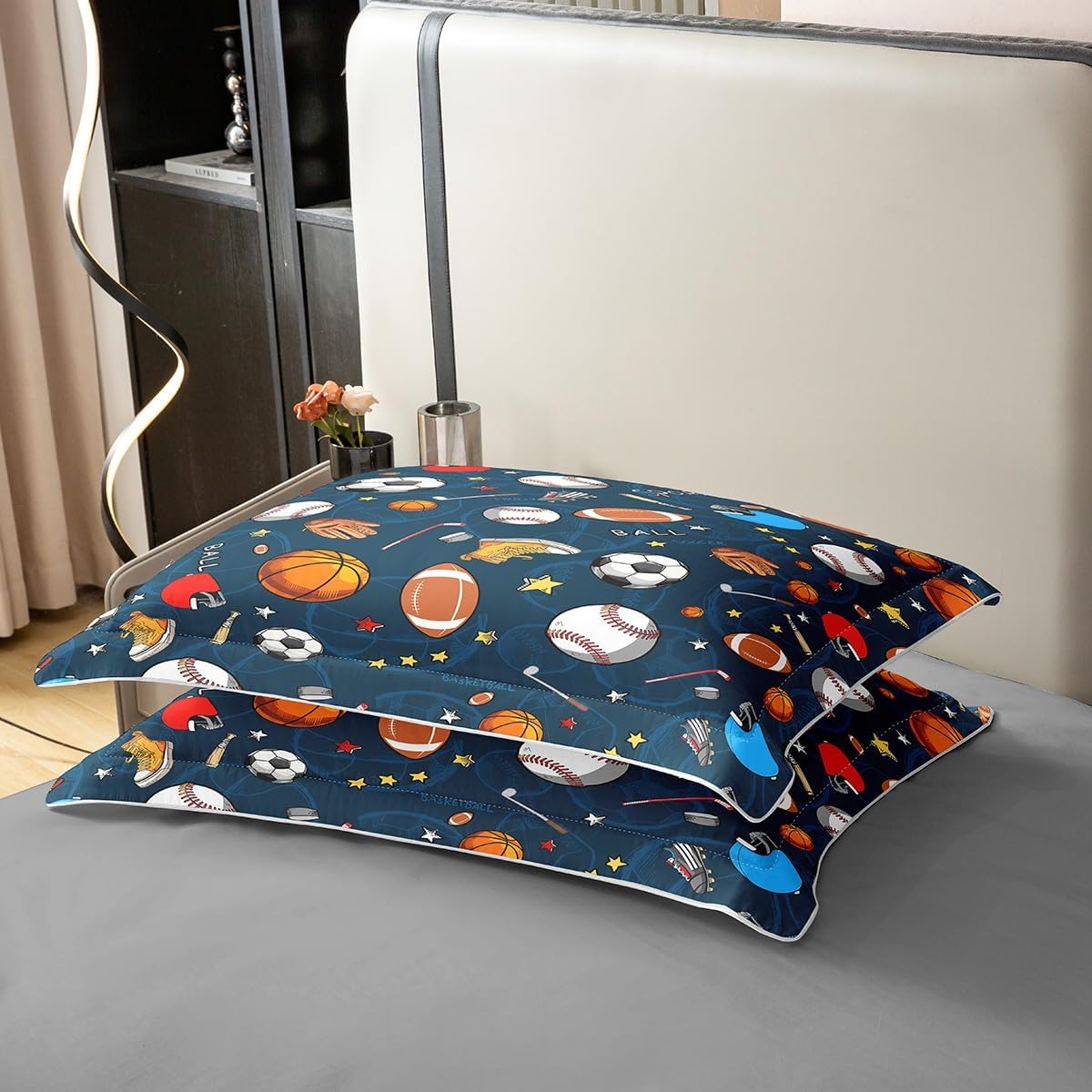 jejeloiu Sports Theme Duvet Cover 100% Cotton 3D Blue Ball Bedding 100% Cotton Set Baseball Football Basketball for Kids Microfiber Competitive Games Duvet Set Room Decor Quilt Cover Twin Size Zipper