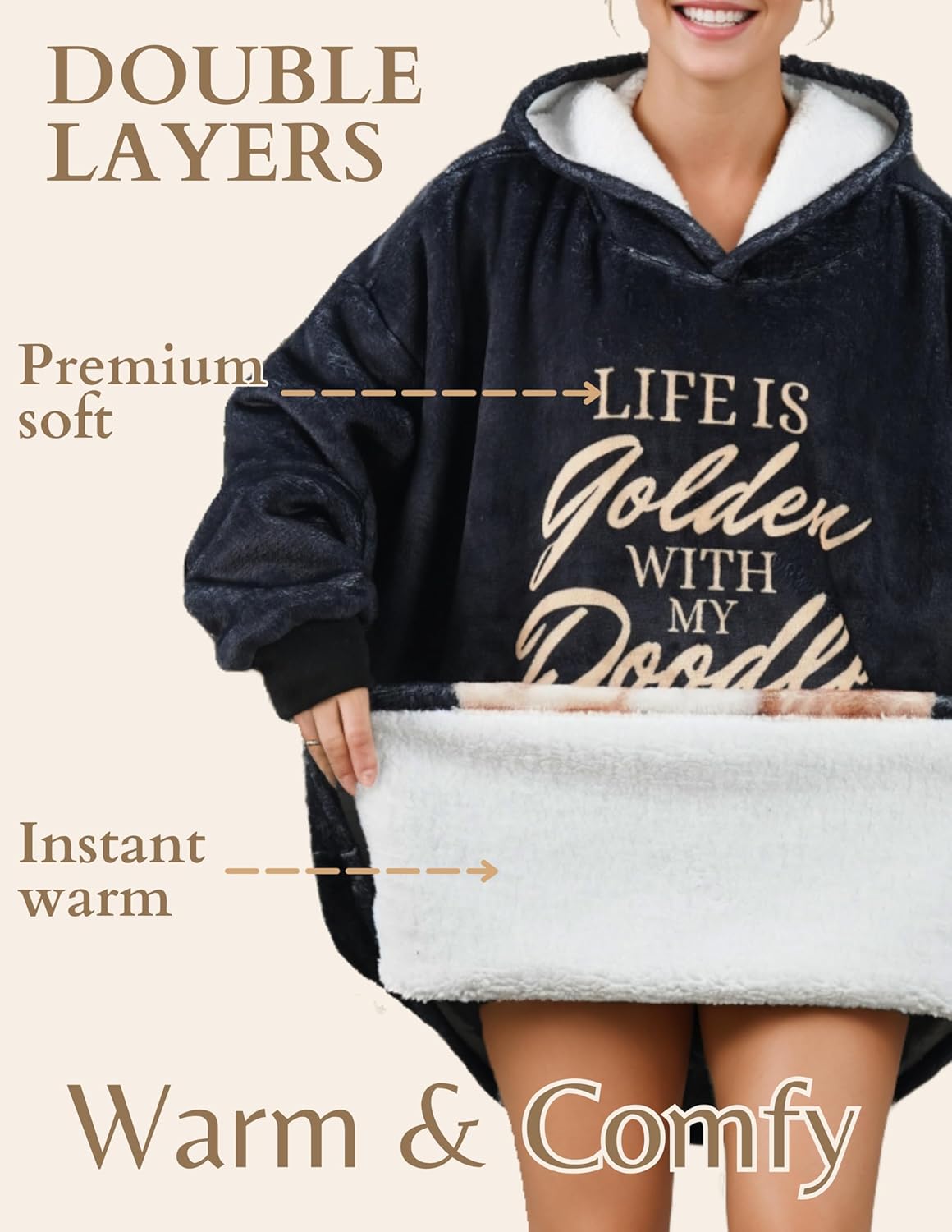 Goldendoodle Gifts, Wearable Blanket Hoodie for Adults, Oversized Wearing Blanket, Gifts for Goldendoodle Dog Lovers & Owners on Birthday and Christmas, One Size Fits All