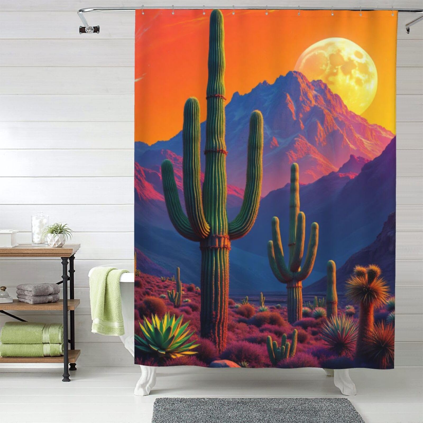 Rideau de douche en tissu cactus vert 152x183cm pour salle de bain