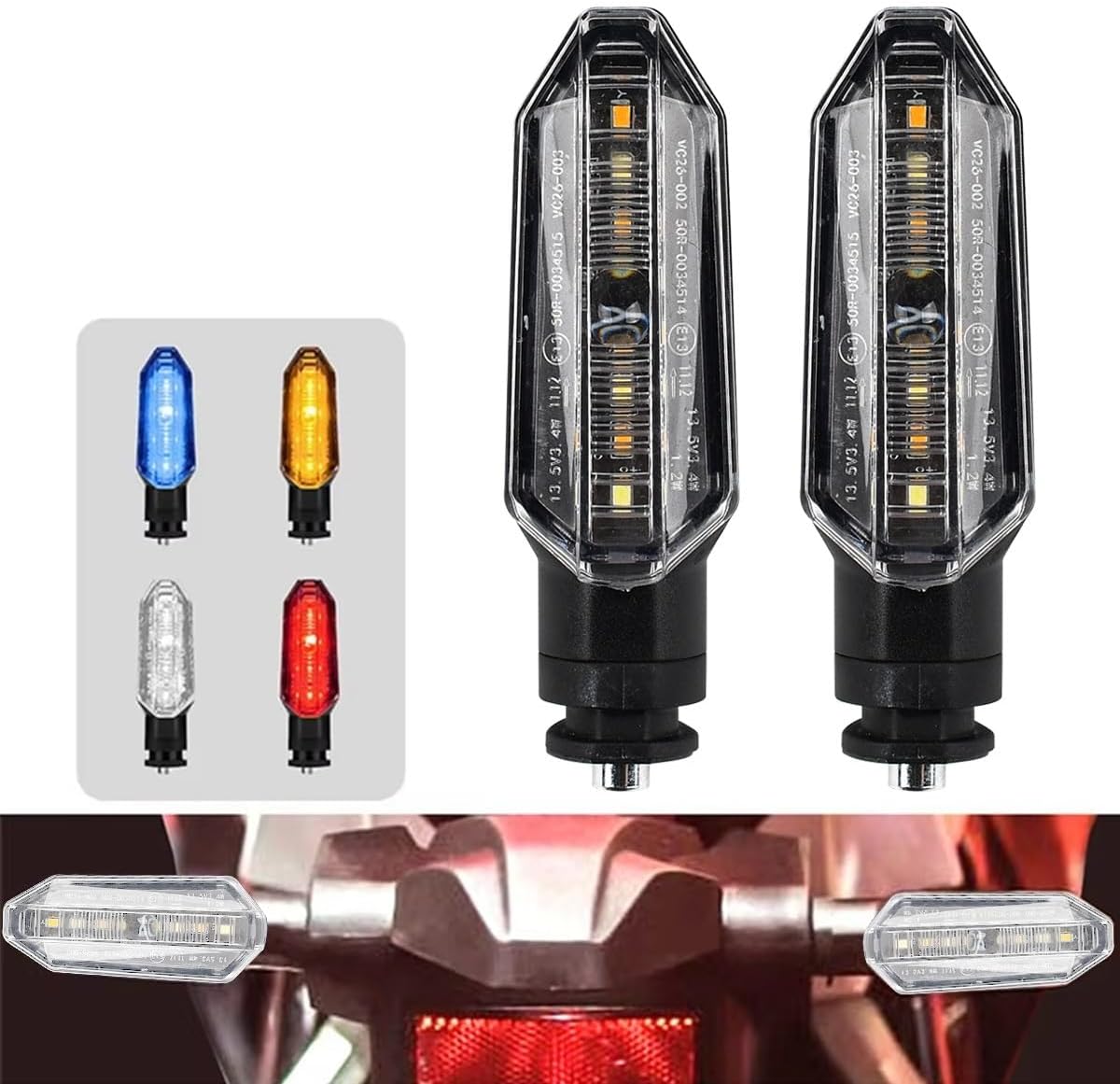 Indicators Flowing Motorbike Motorcycle Turn Signal Lights Yellow Flowing Flashing Indicator Moto Biker Accessories For 2pcs(White to yellow)
