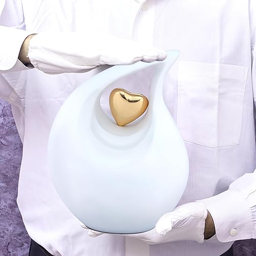 Miniatura 81 de Urna de corazón de lágrima dorada blanca para cenizas humanas Urnas de cremación para cenizas adultas Urna de ceniza funeraria para hombres