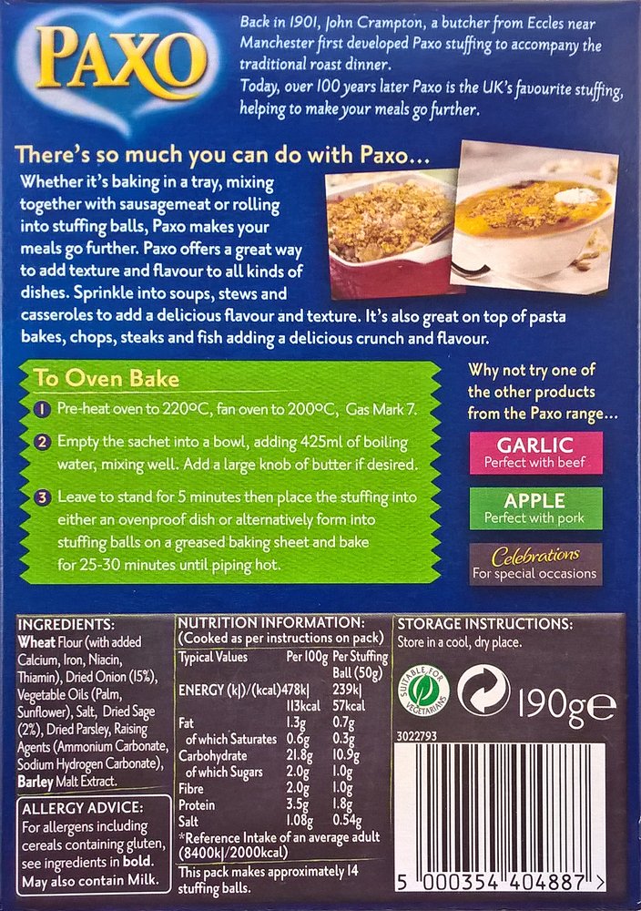Paxo salvia y relleno de cebolla Mix 3 x 190g
