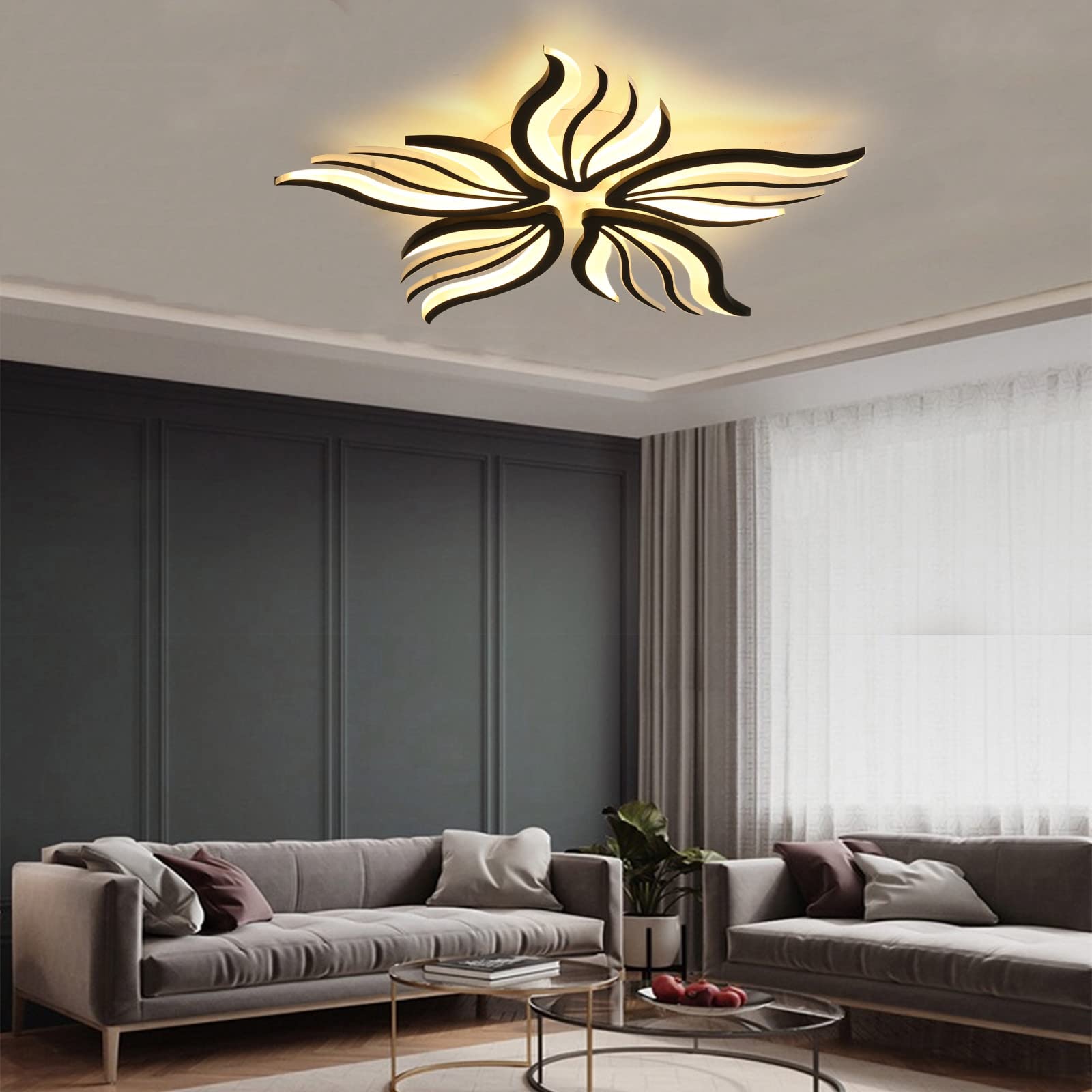 Moderne LED Deckenleuchte Dimmbar - 48W Wohnzimmerlampe Deckenlampe Schlafzimmer mit Fernbedienung Lichtfarbe Helligkeit Farbwechsel - Schwarz Deckenbeleuchtung Lampe Dimming Innenbeleuchtung