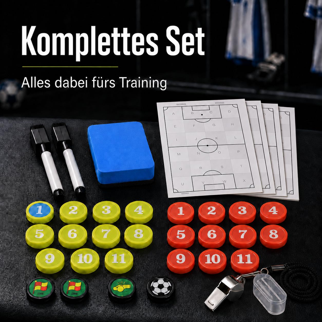 Profi Taktiktafel mit Tragetasche und Trillerpfeife - Verbessern Sie Ihre Spieler - Zusätzlich mit Zonenfeld für perfektes Stellungsspiel