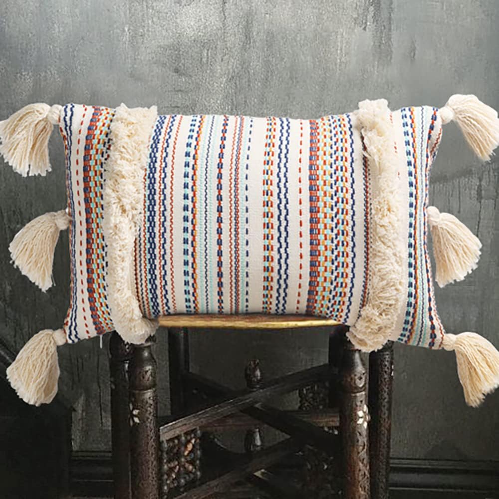 Boho Pillow Covers Decorative Pillow Throw Boho Pillow Tassel Sham Couch Pillowcase Cushion Covers ,12"X20" (Multi)