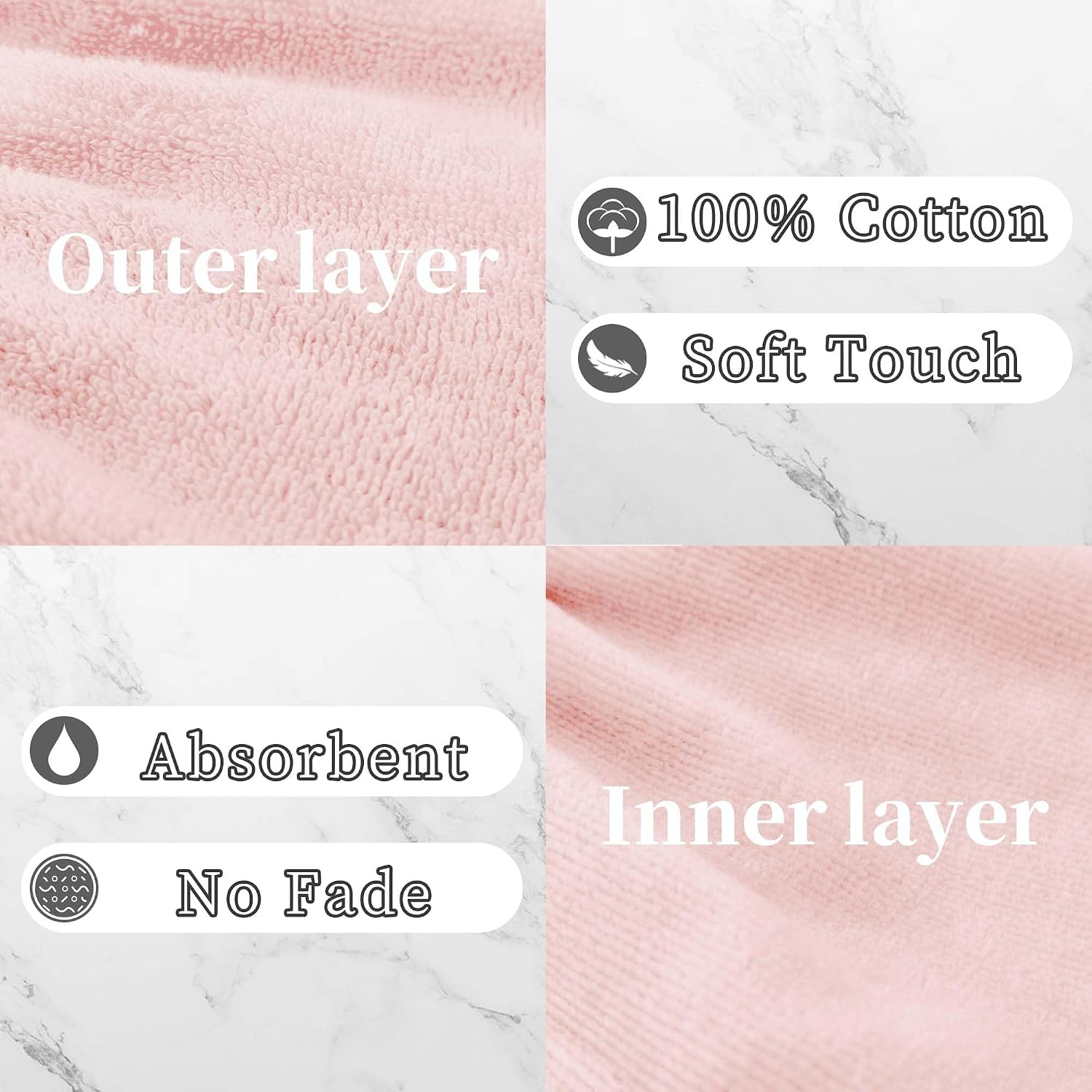 VOOVA & MOVAS Baby Wash Cloths 6-Pack, 100% Cotton Soft Absorbent Washcloths with Hanging Loop, 8.3x6.3 Inch European Style Bath Mitts for Toddler Shower, Pink Cherry