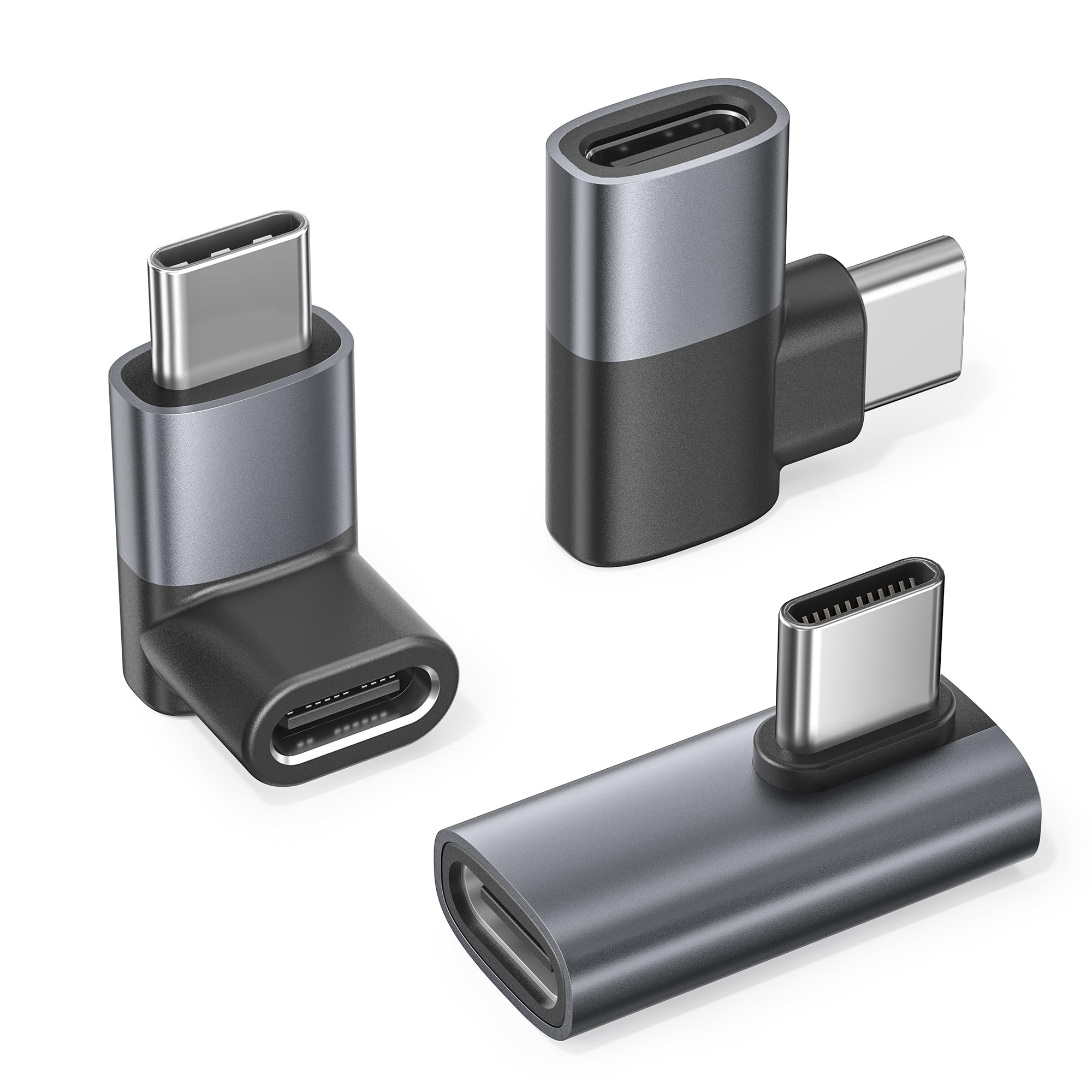 RUXELY USB C 90 Grad Extender Adapter 3 Stück,PD 100W 40Gbps Verlängerung Adapter,Rechter Winkel Typ C Stecker zu Buchse,Thunderbolt 4 3 Extension Connector für MacBook Pro,iPhone 17e,Steam,Switch