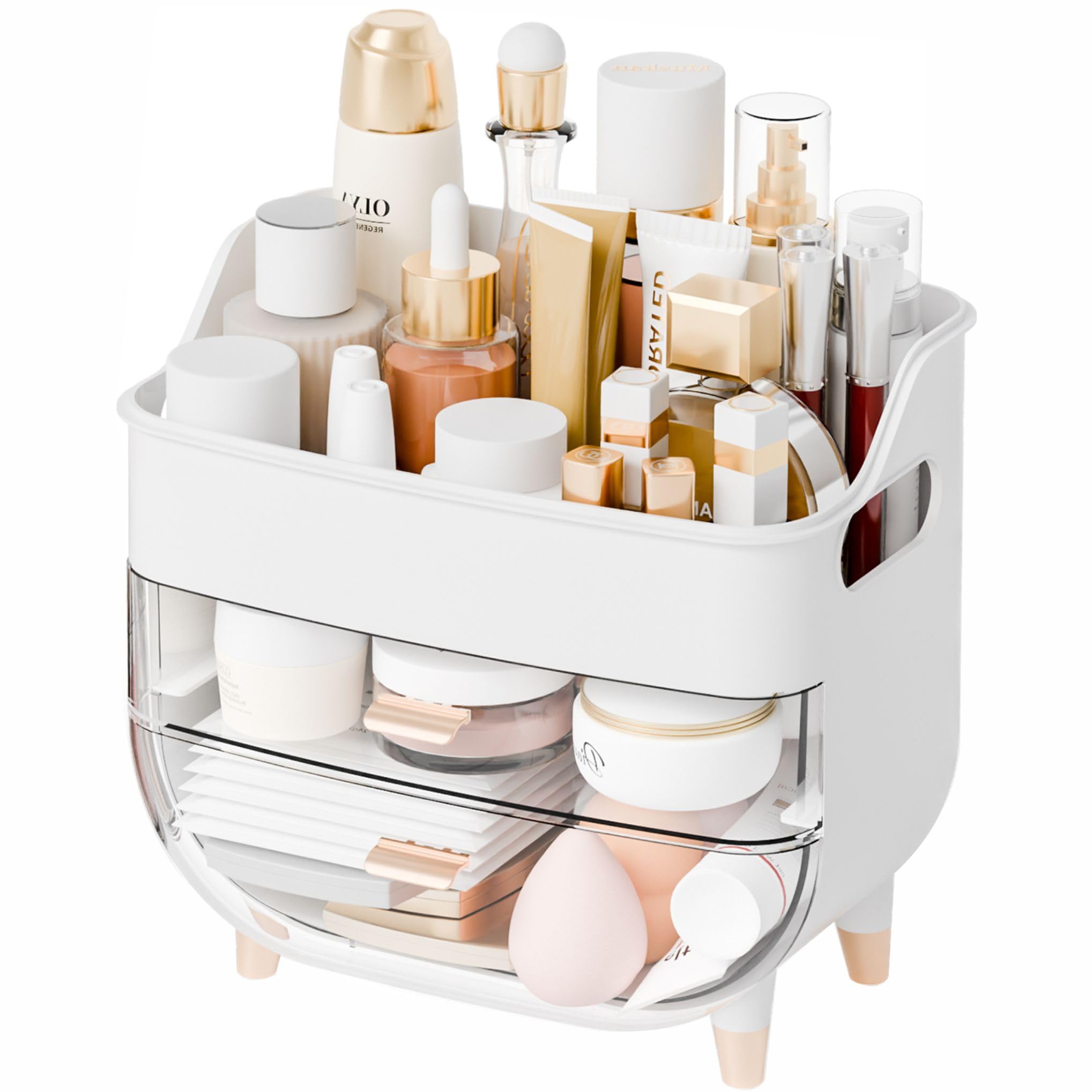 Photo 1 of Yieach White Make up Organizers for Counter,Vanity and Dresser,Bathroom Makeup Organizer Countertop,Large Makeup Storage Organizer for Hair Tool,Beauty Products,Skin Care and Cosmetic Display Cases