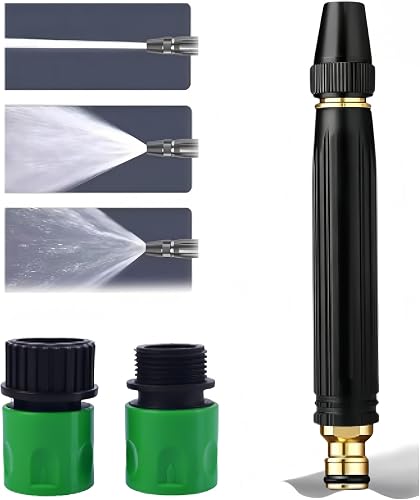 power nozzle for garden hose high pressure 5-In-1 Metal Heavy High Adjustable Pressure Hose Nozzle 8x Booster Car Wash Watergun With Connectorset,Tool-Free Setup