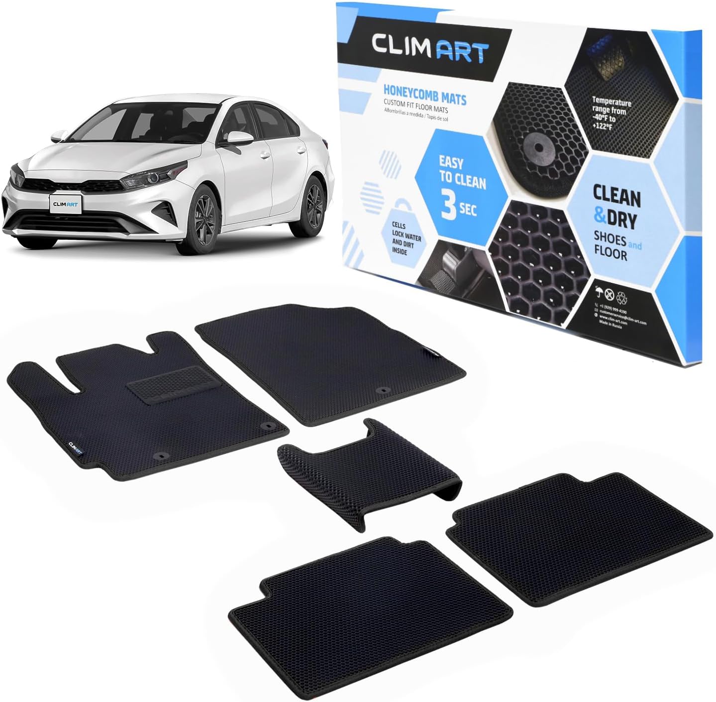CLIM ART All-Weather Car Floor Mats Compatible with Kia Forte 2019-2024, Custom-Fit Heavy-Duty Floor Liners for Cars & SUVs, Car Accessories for Men & Women, Black - FL911519154