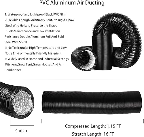 Miniatura 8 de Omont Manguera de ventilación para secadora de 4 pulgadas, 5 pies, tubo de conducto de aire flexible con aislamiento de aluminio, kit de manguera