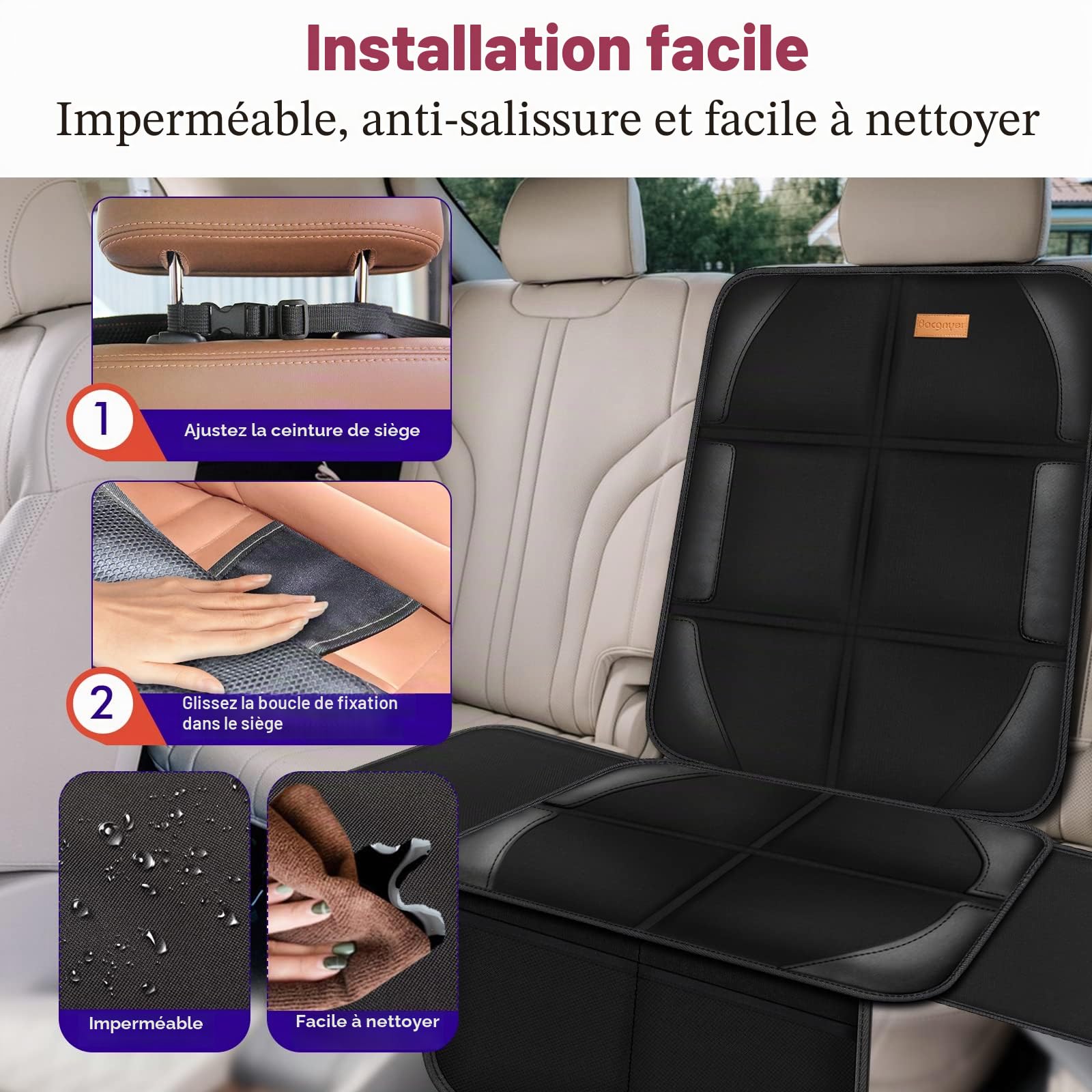 Bacgnyer Protections de SièGe de Voiture, Rembourrage en Tissu 600d éPais, ImperméAble, Durable, AntidéRapant, Protection de SièGe pour Enfants, Convient pour Les BéBéS (Noir, 2 Pièces)