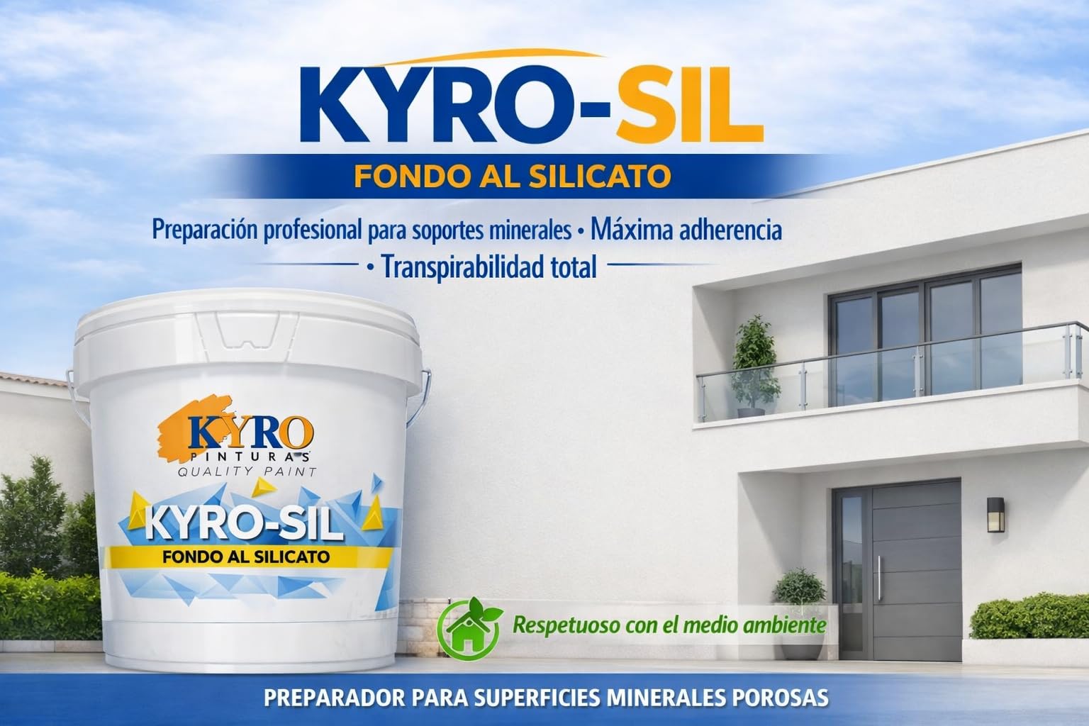 KYRO-SIL FONDO Imprimación al Silicato de Potasio Puro - Fijador Profesional para Soportes Minerales Porosos - Interior y Exterior - 14 Litros