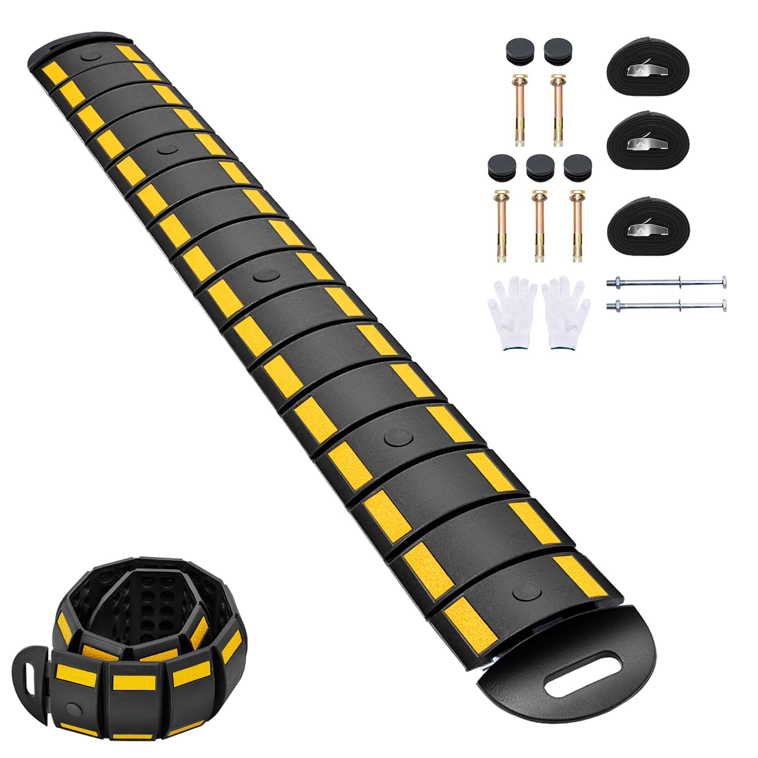 CXRCY Rubber Speed Bump, 6.4FT Portable Speed Bumps, Heavy Duty Speed Bump for Driveway Asphalt Vehicle Traffic Road Concrete Garage Gravel Roads with