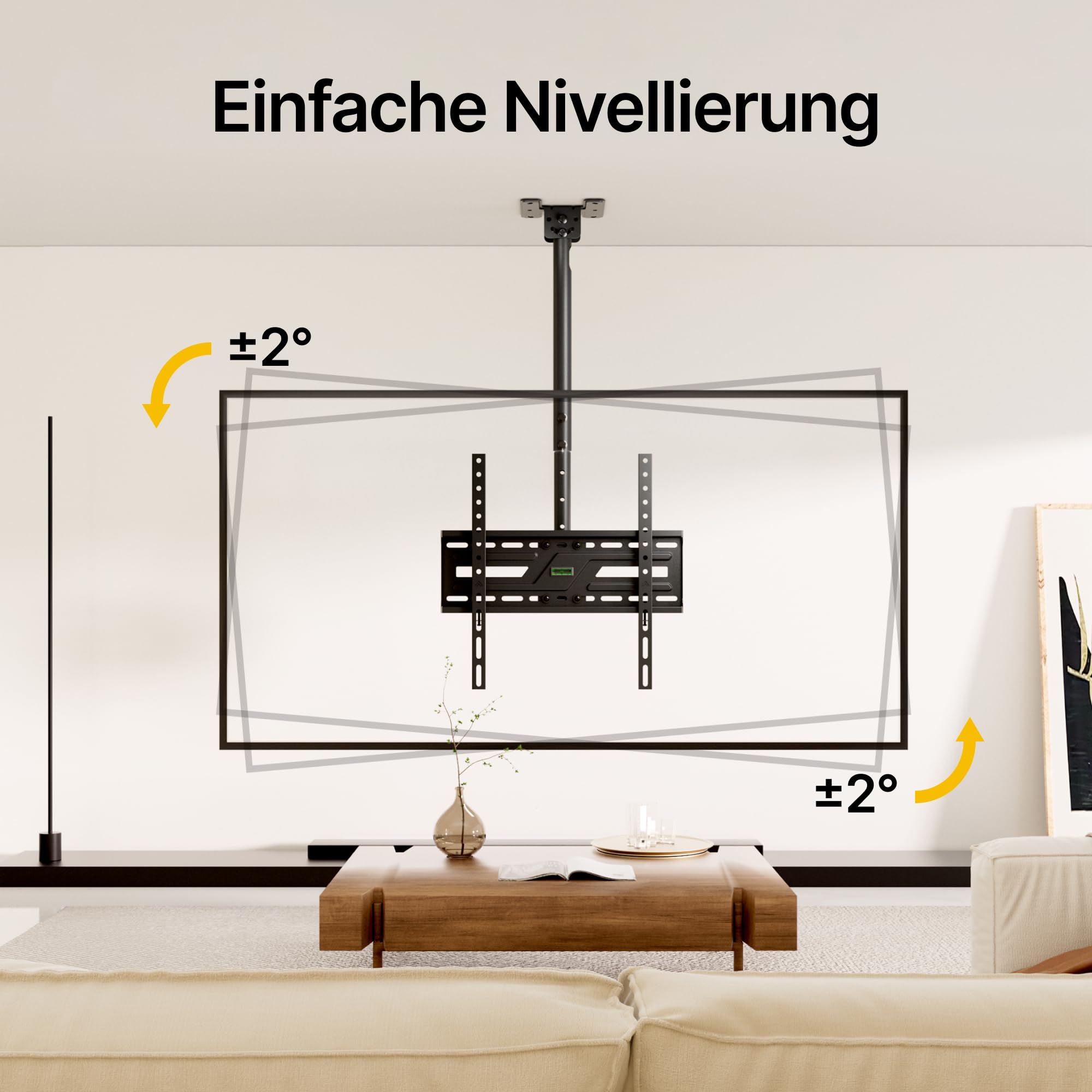 monTEK 25°Neigbar TV Deckenhalterung für 37-75 Zoll Bis zu 50kg mit Libelle