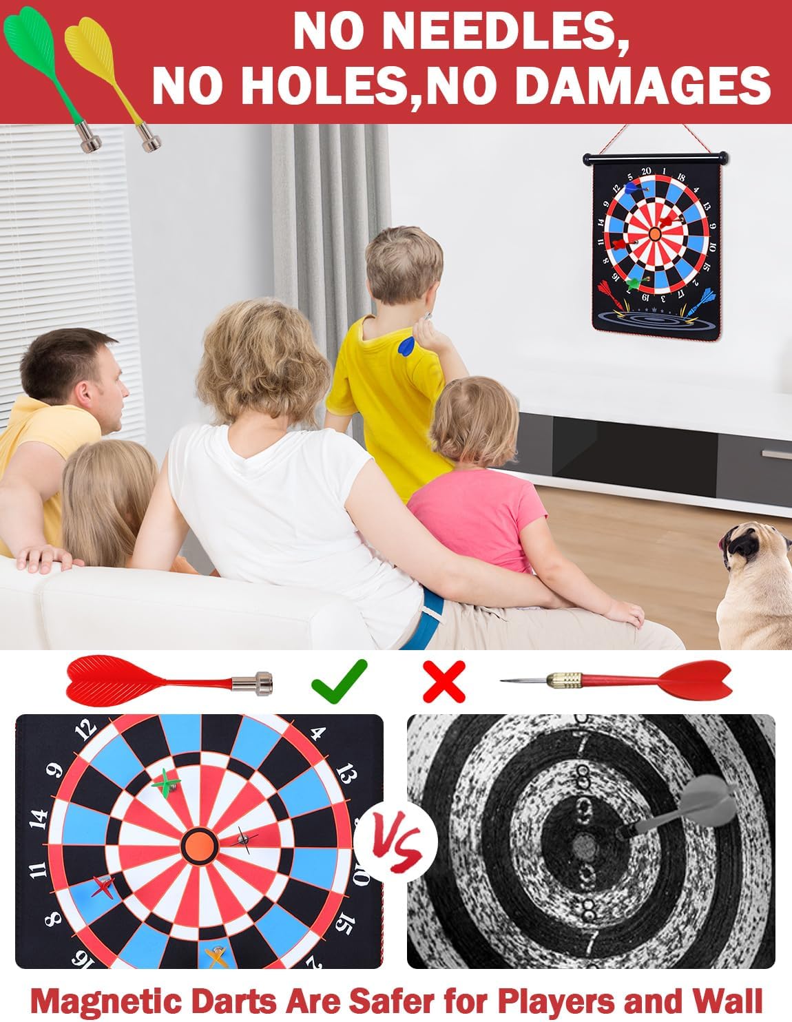 Ranslen Magnetic Dart Board for Kids and Adults, Double Sided Board Games with 15pcs Magnetic Darts, Boy Gifts Dartboard Toys Gift for Age 6 7 8 9 10 11 12 Year Old Boys