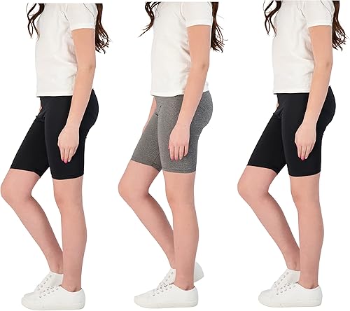 Hind Paquete de 3 pantalones cortos deportivos para niñas, pantalones cortos de bicicleta, ropa de entrenamiento para niñas