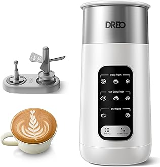 DREO Milk Frother, 8-in-1 Electric Frother for Latte Art Coffee, 9oz/270ml Warm and Cold Foam Automatic Frothers for Dairy and Non-Dairy Milk, LED, Easy to Clean, BaristaMaker Air, White