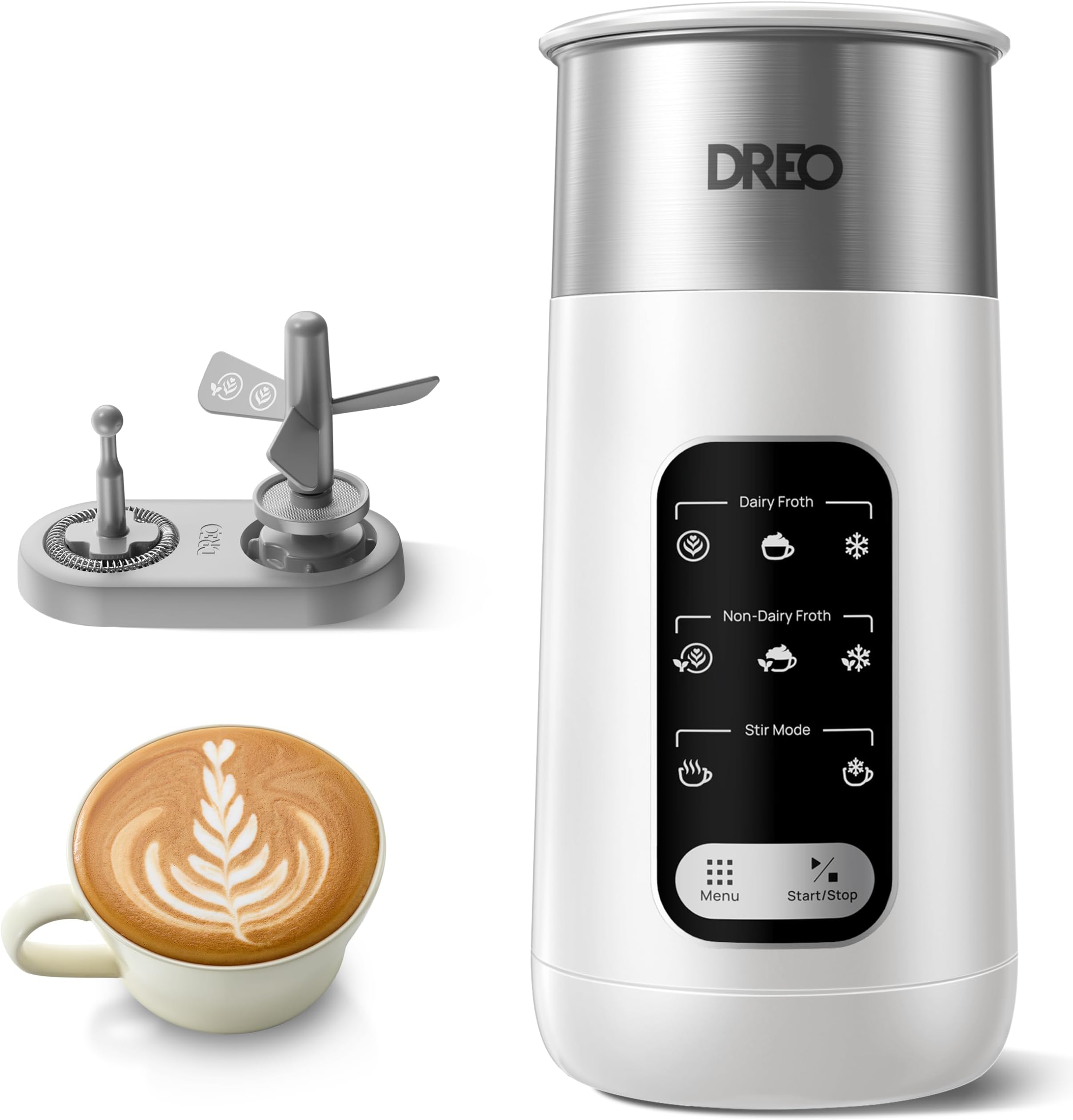 Milk Frother, 8-in-1 Electric Frother for Latte Art Coffee, 9oz/270ml Hot and Cold Foam Maker, Automatic Milk Warmer for Dairy and Non-Dairy Milk with LED, Anti-Burnt, Easy to Clean, White